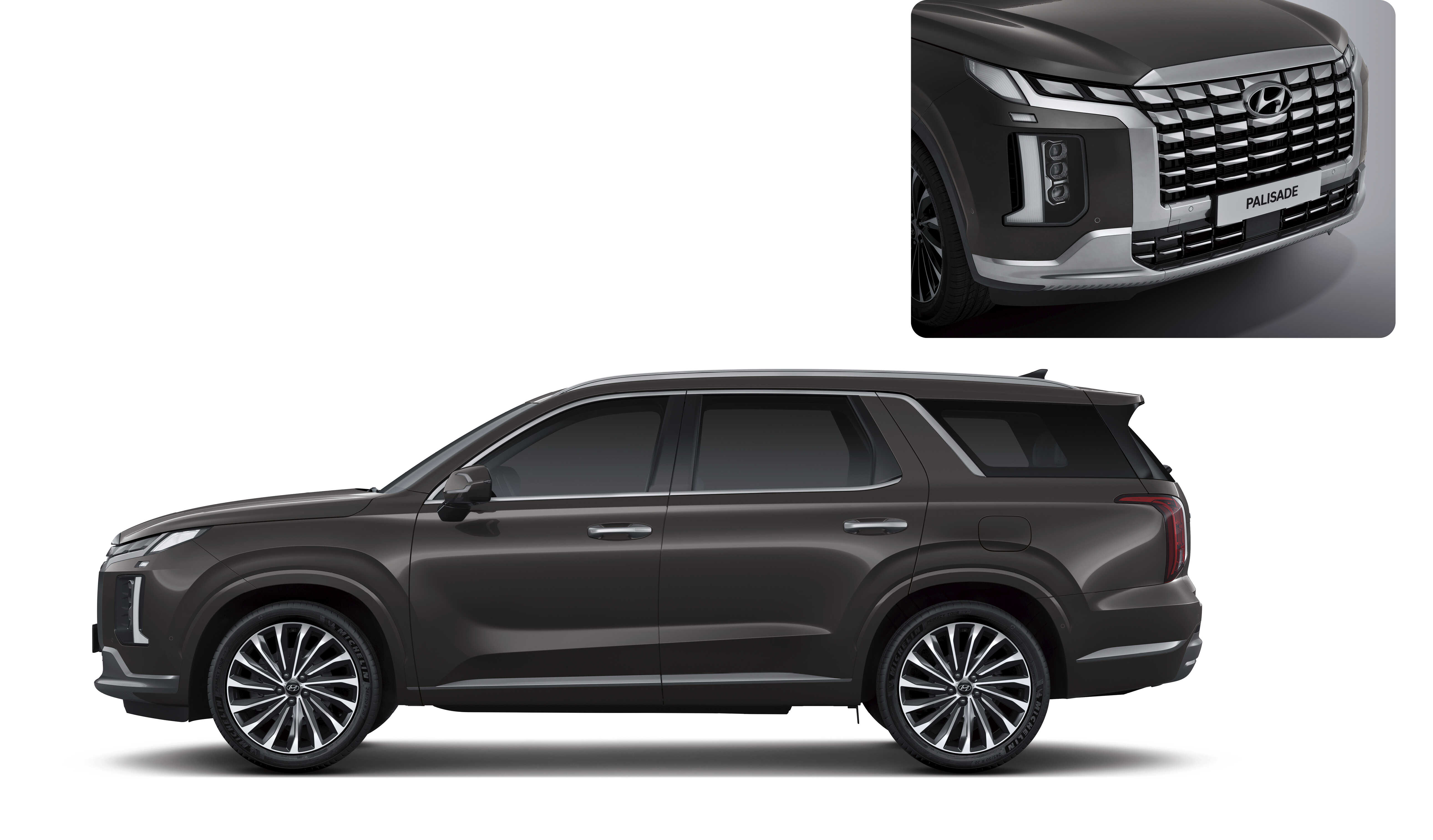 캘리그래피 브라운 컬러 앞모습과 정측면 모습