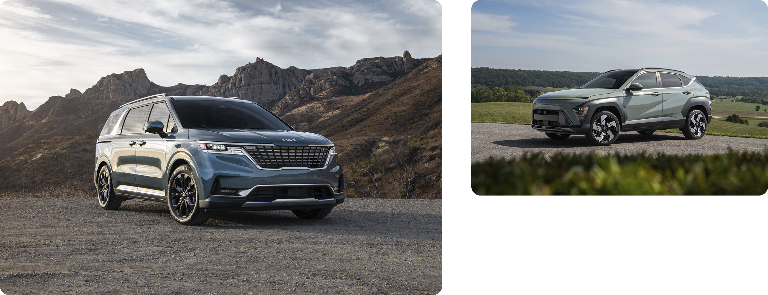 기아 카니발과 현대자동차 코나의 모습