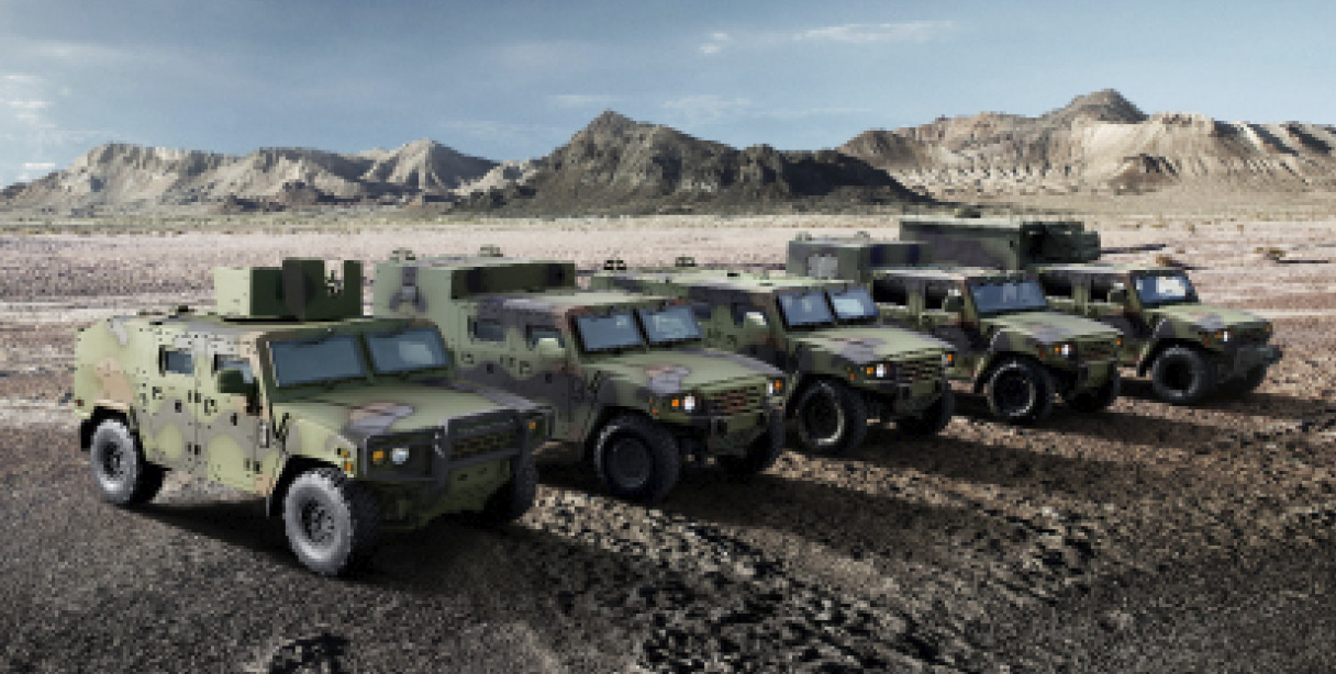 기아의 군용 차량이 나란히 서 있는 모습