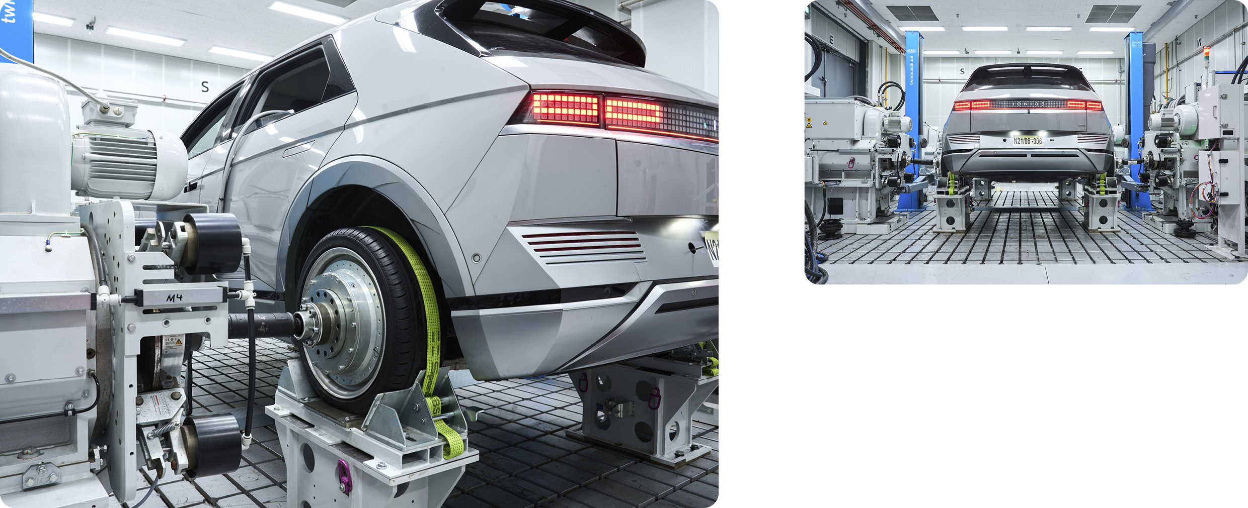 휠 허브에 동력계 장치를 체결한 모습