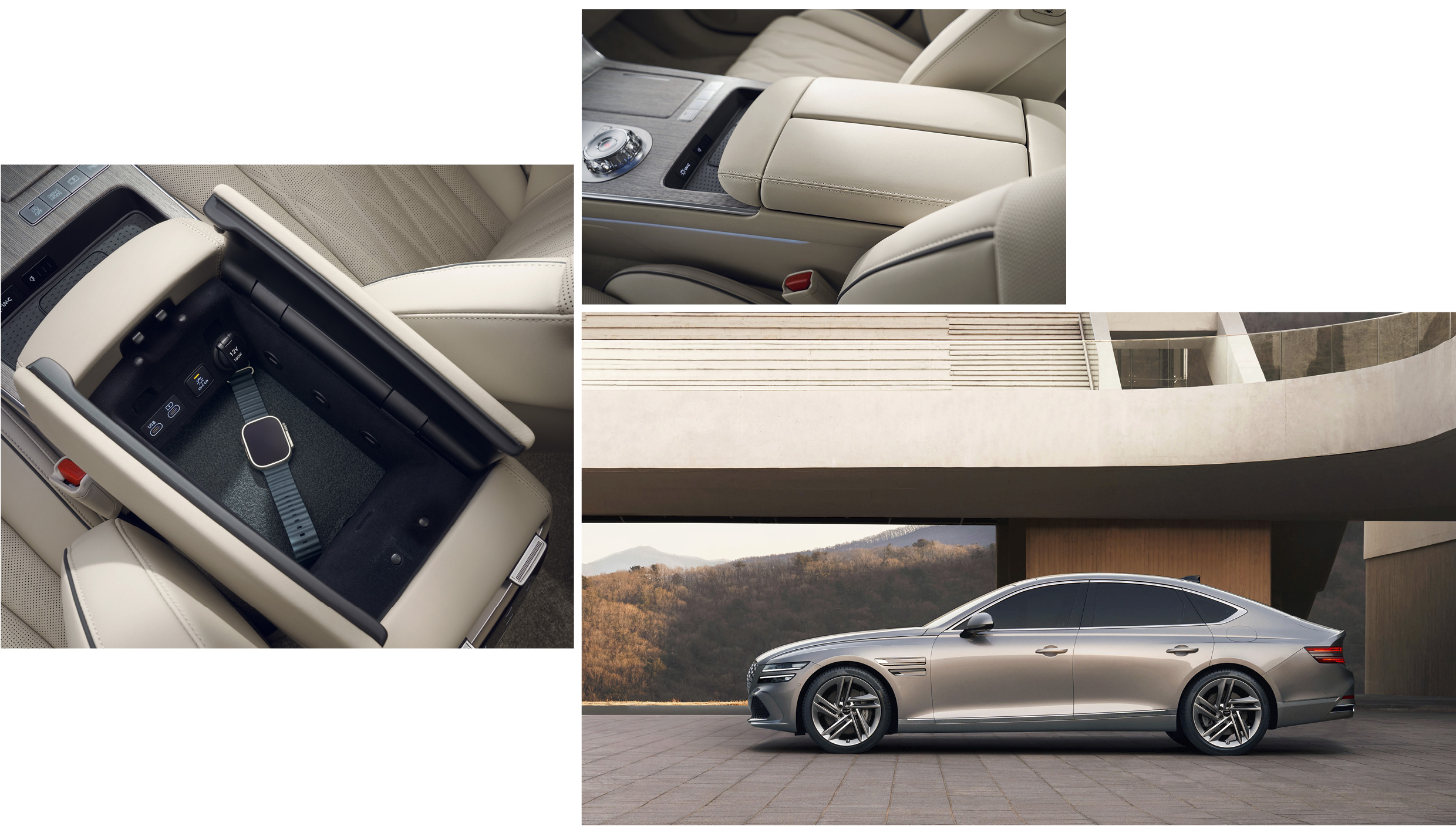 제네시스 G80의 측면과 센터 콘솔