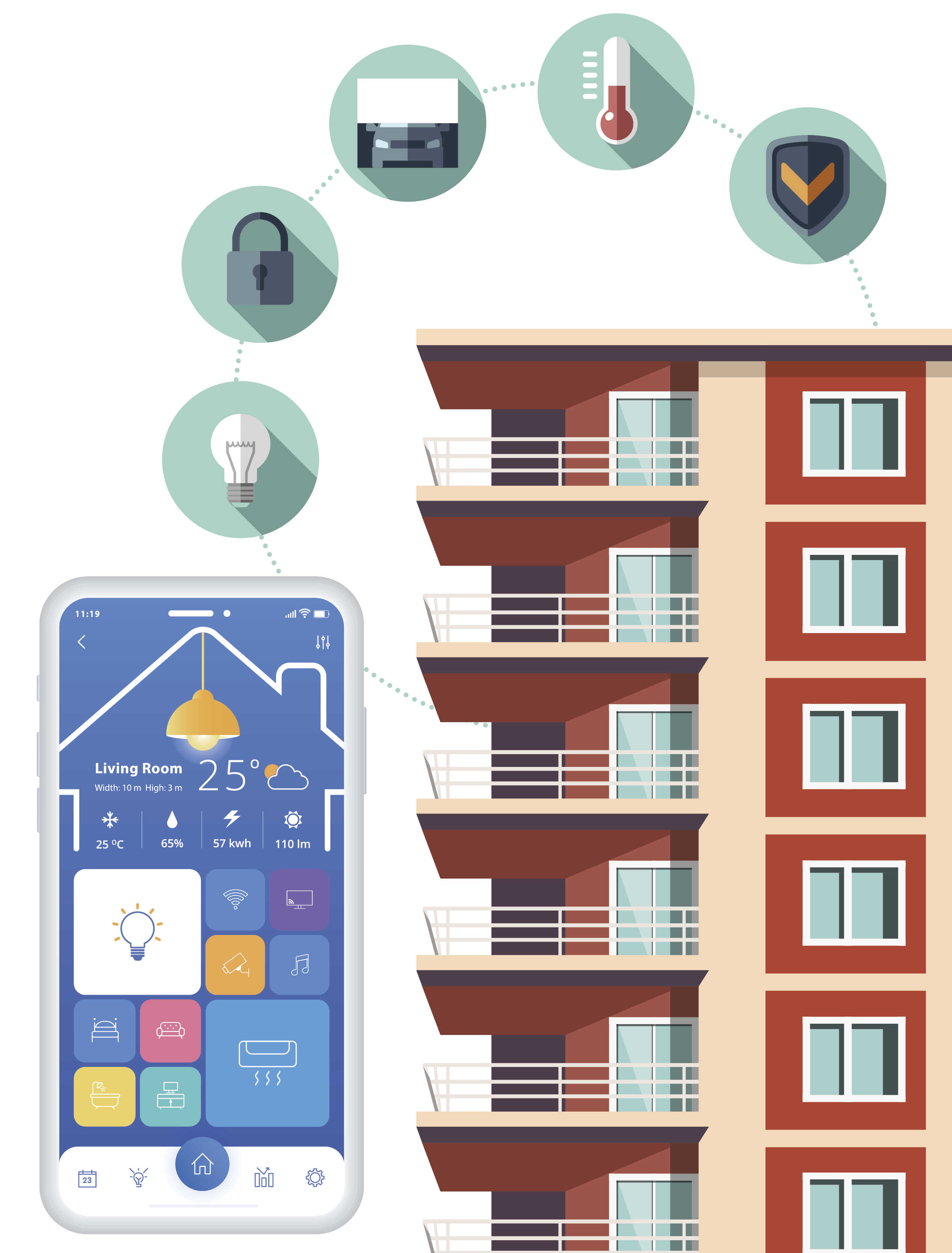 집과 여러가지 요소들이 서로 연결된 모습