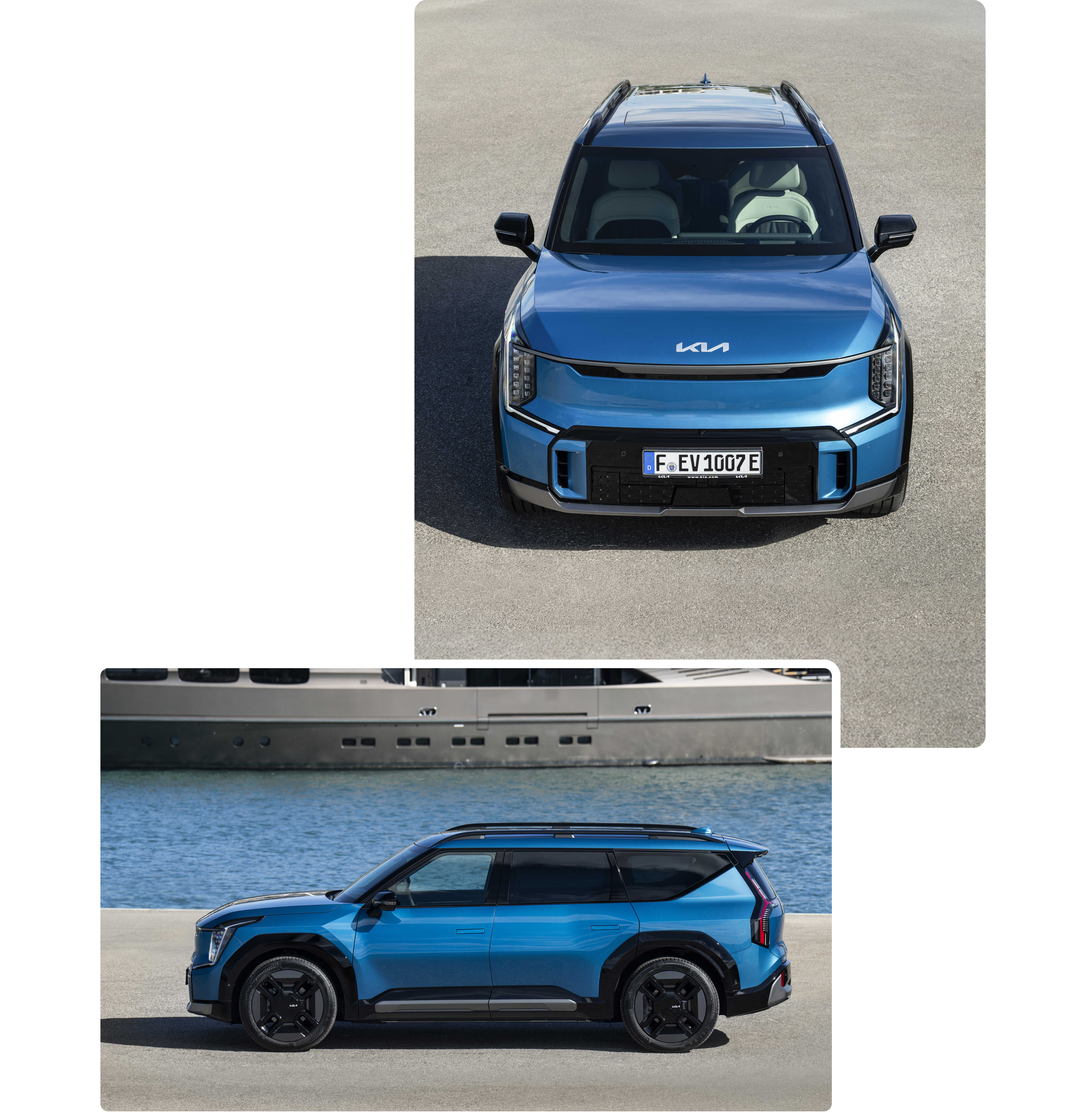 기아 EV9의 전면과 측면 모습