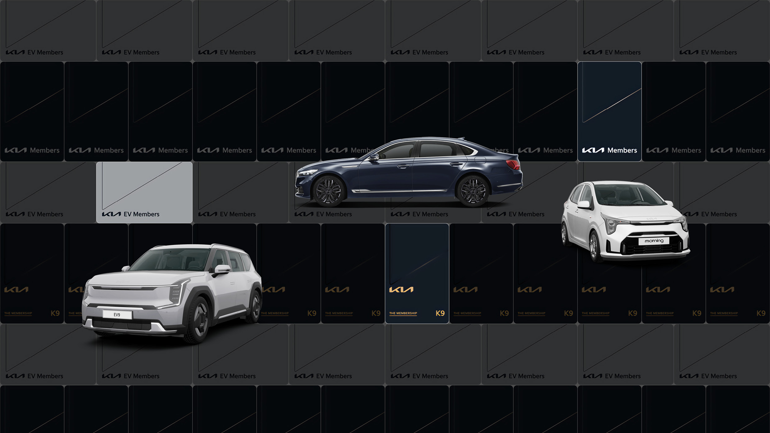 다양한 기아의 차종과 멤버십 카드의 모습