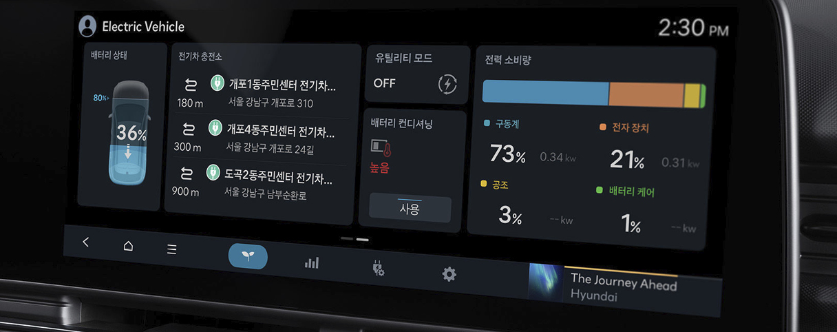 코나 일렉트릭의 인포테인먼트 모니터의 모습