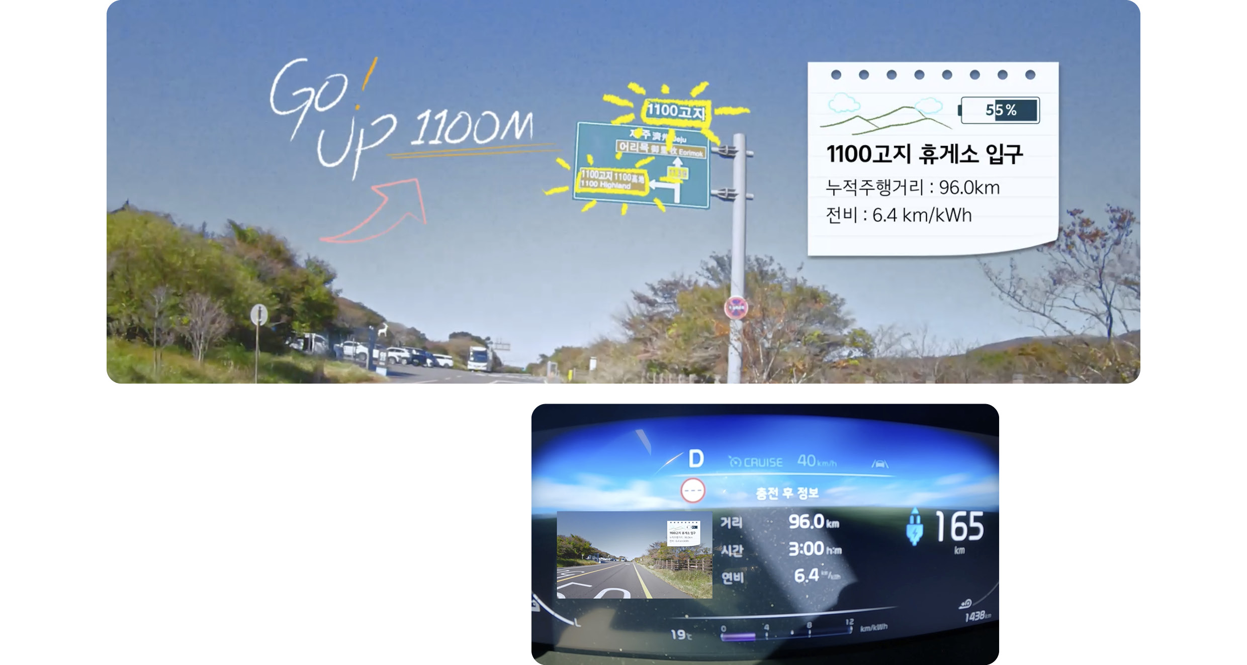 제주도 1100고지에 도착한 기아 레이 EV의 모습