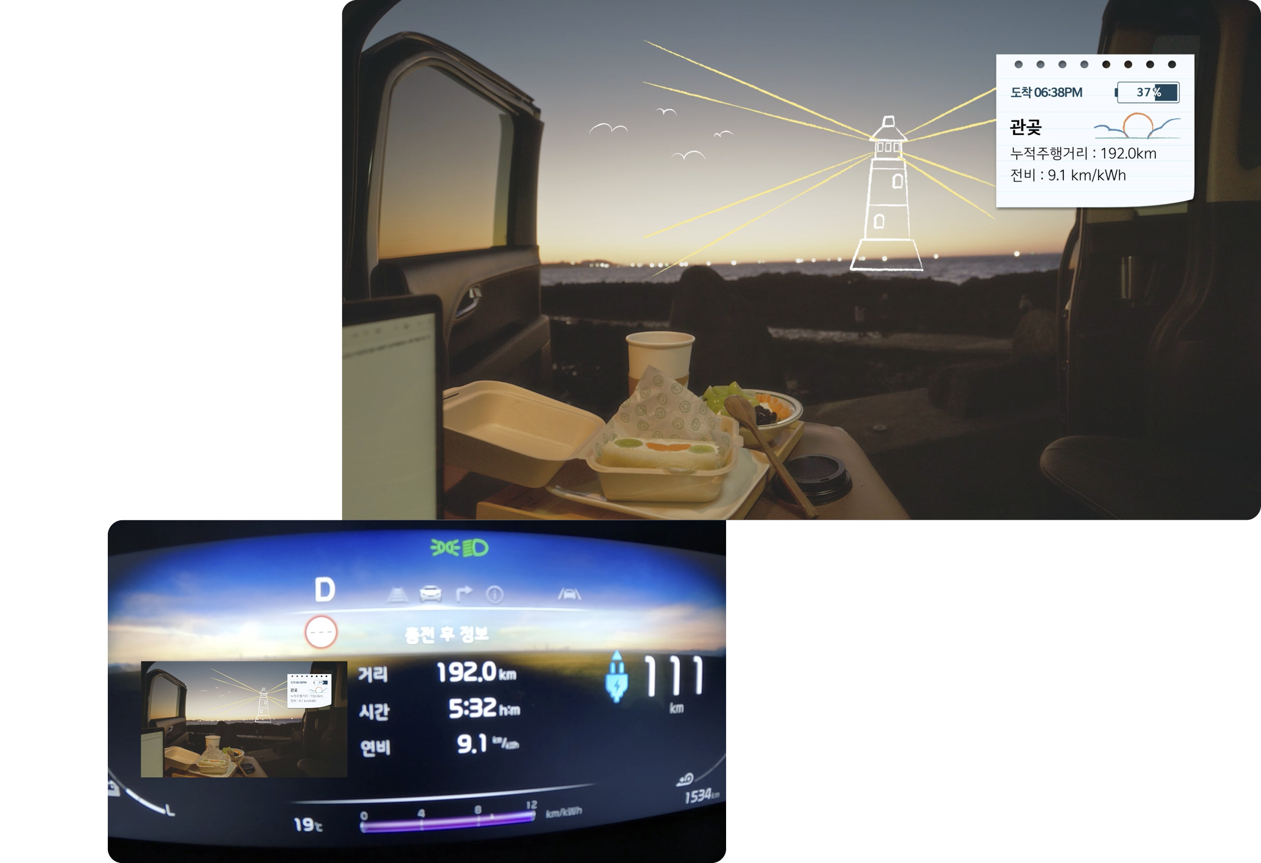 제주도 신흥해수욕장 관곶에 도착한 기아 레이 EV의 모습
