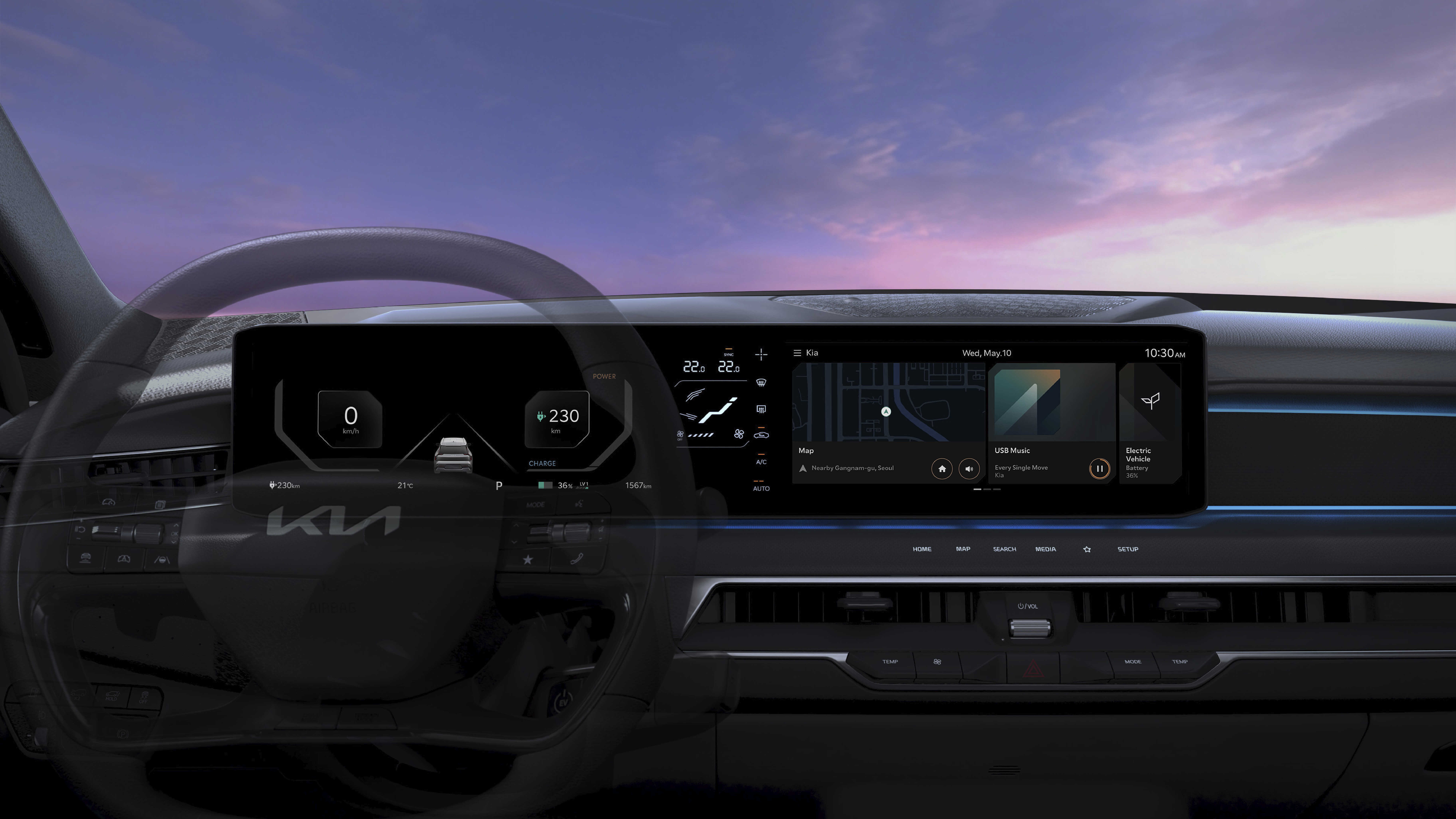 Interior photo highlighting panoramic display