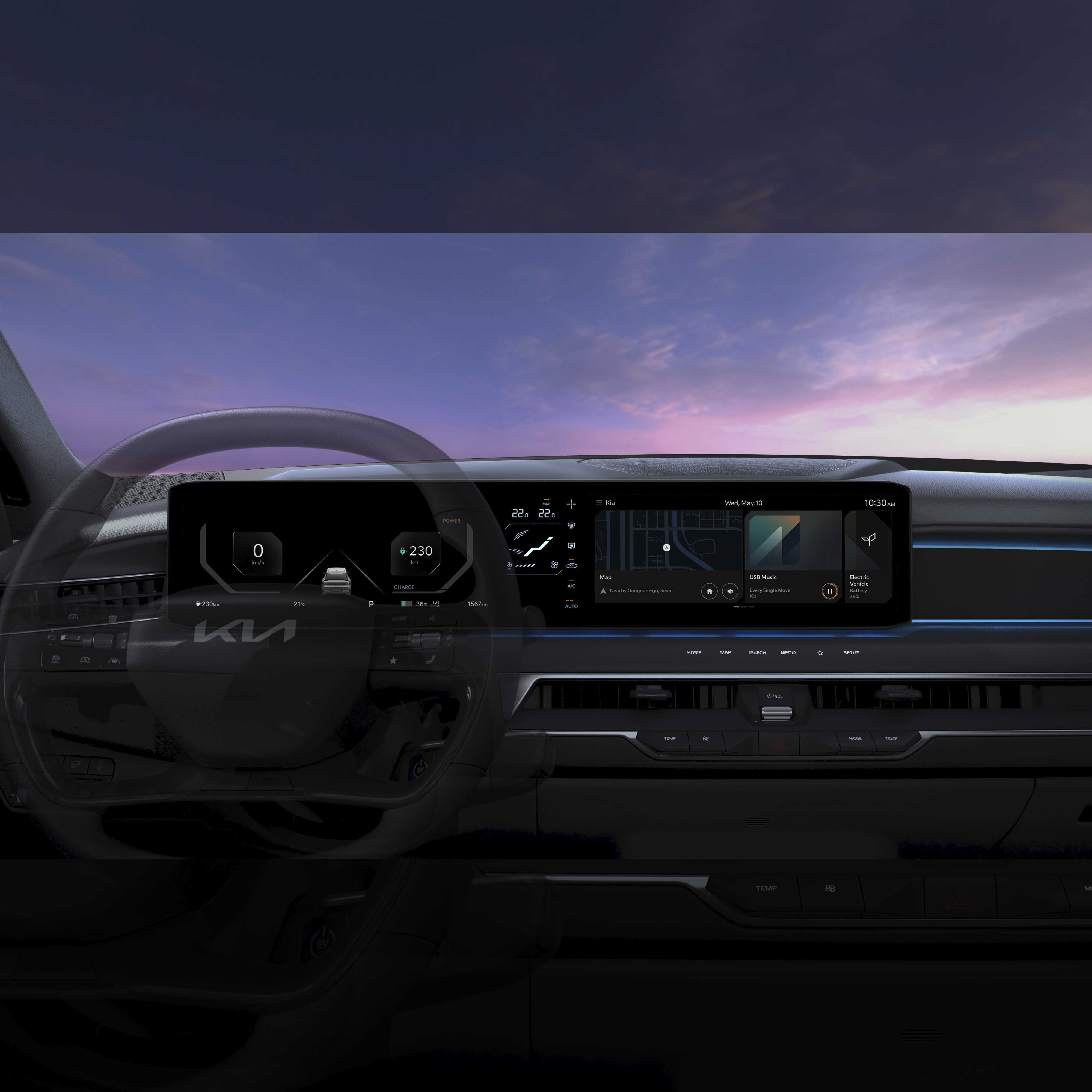 Interior photo highlighting panoramic display