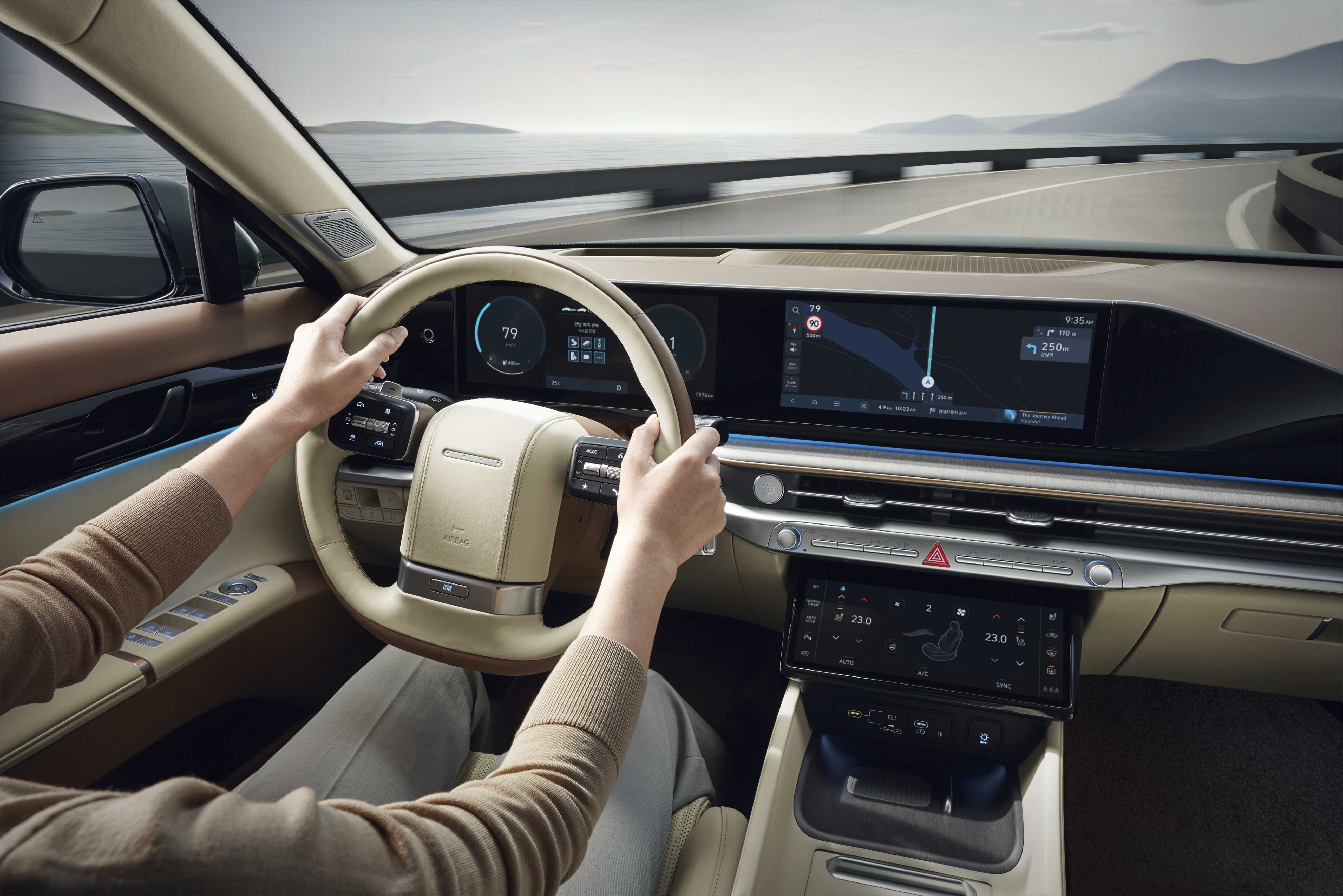 Interior of a running vehicle