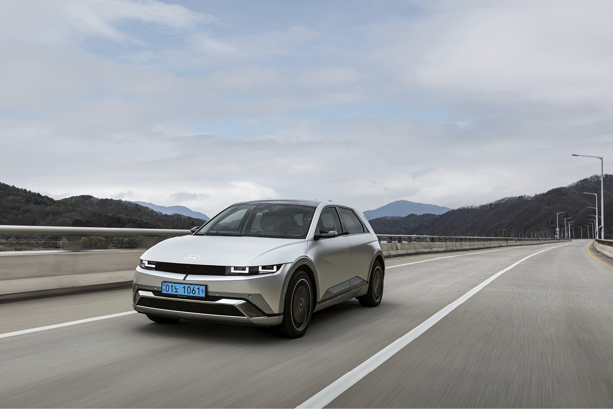 The New Ioniq 5 is running on road
