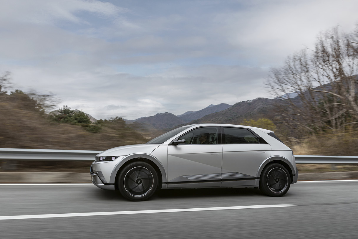 The New Ioniq 5 is running on road