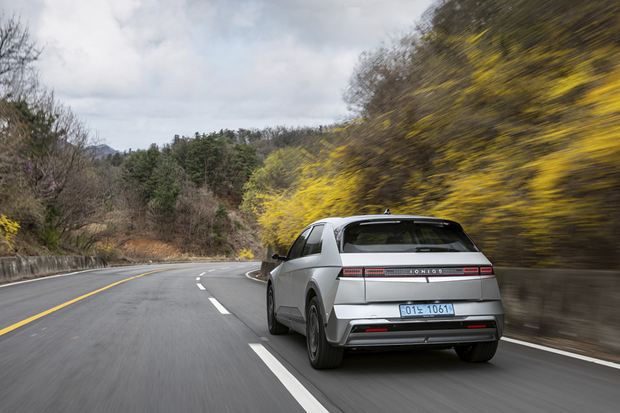 The New Ioniq 5 is running on road