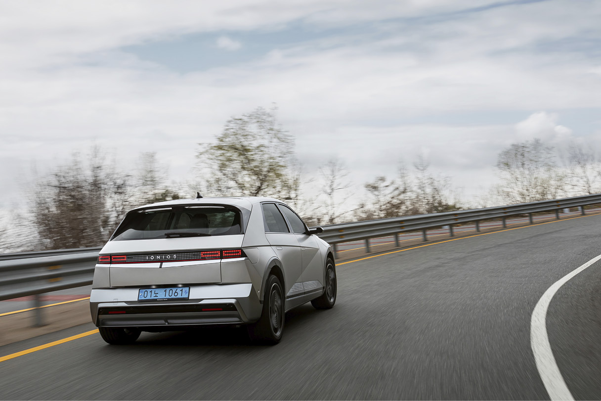 The New Ioniq 5 is running on road