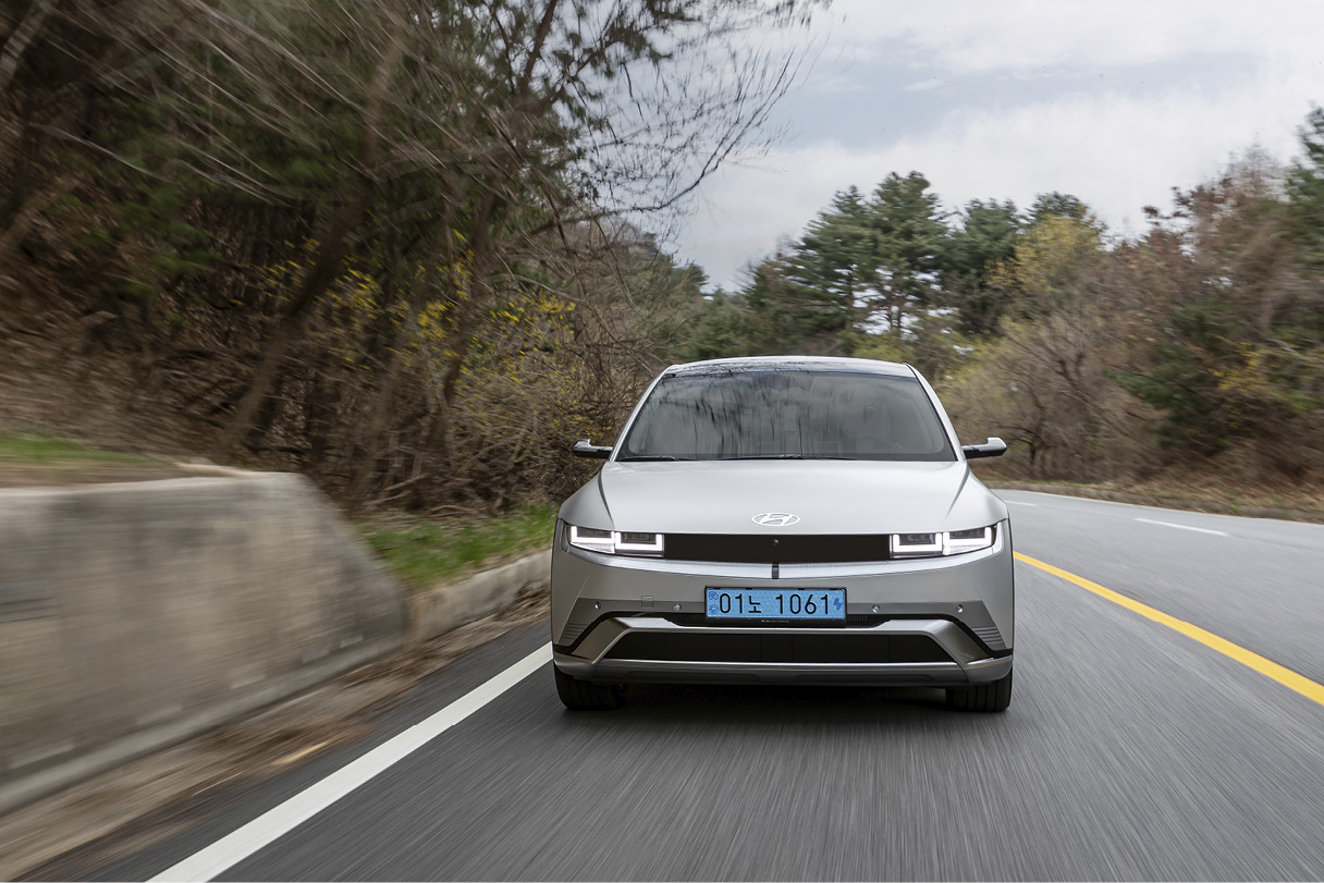 The New Ioniq 5 is running on road