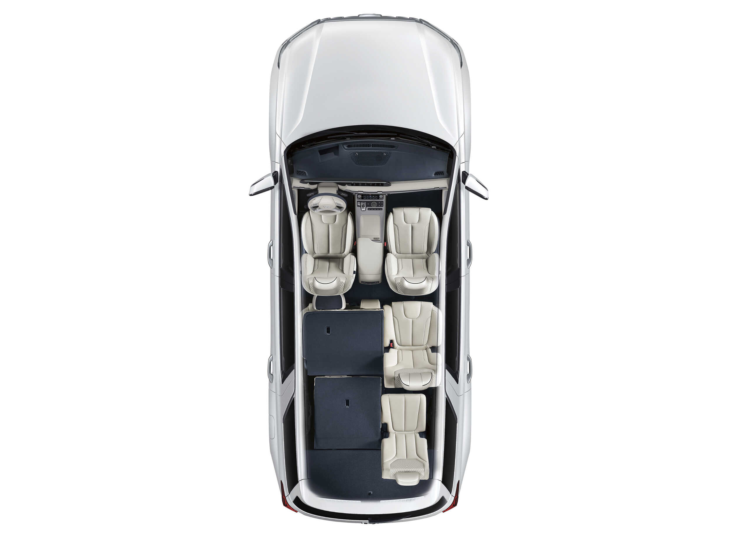 A view of the seat variations of a roofless car from above