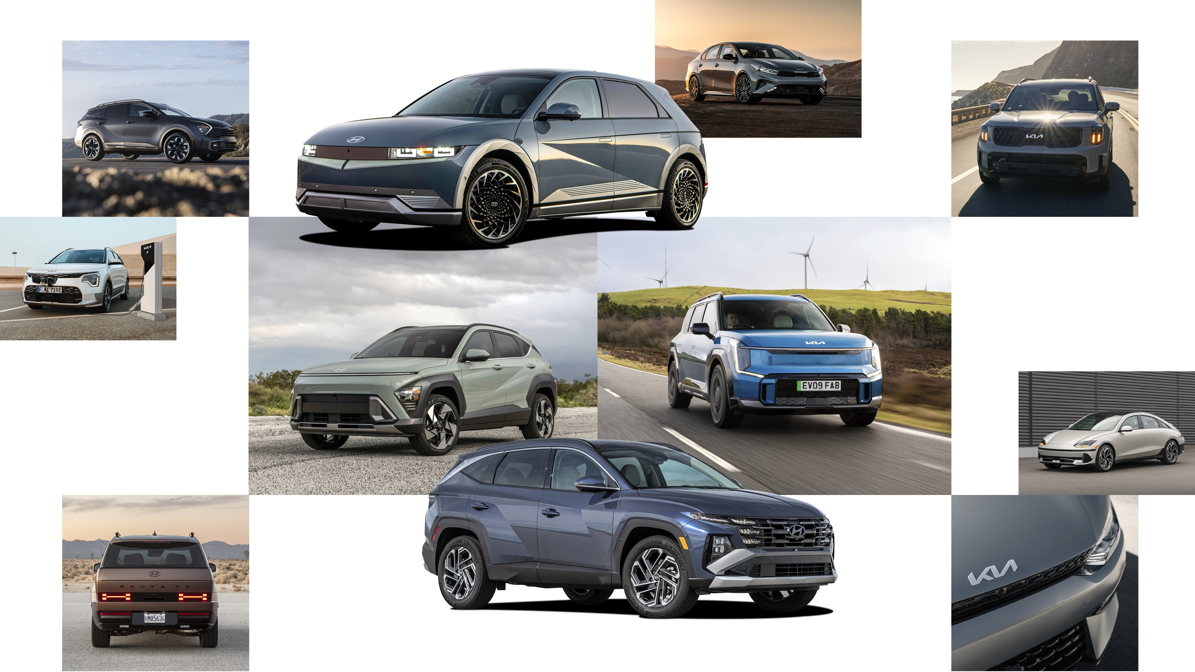 흰색 바탕에 현대자동차그룹 주요 차종 사진 10장이 바둑판으로 배열된 모습