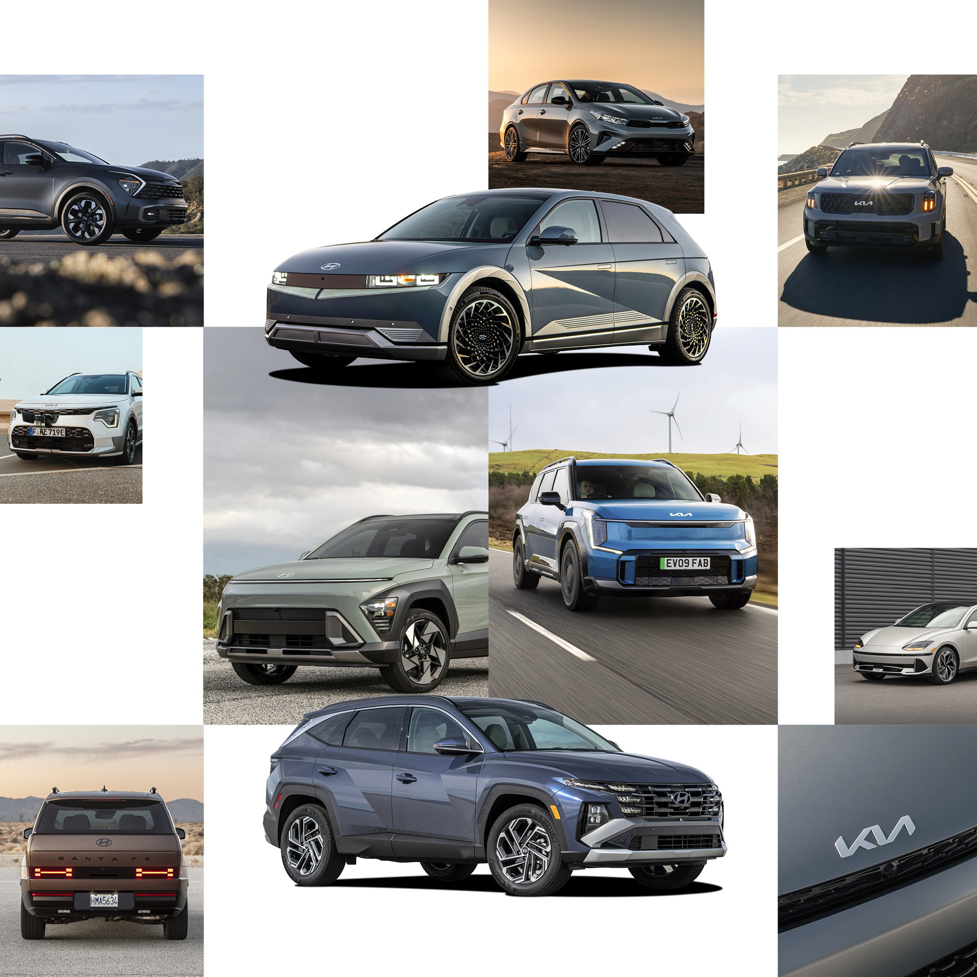 흰색 바탕에 현대자동차그룹 주요 차종 사진 10장이 바둑판으로 배열된 모습