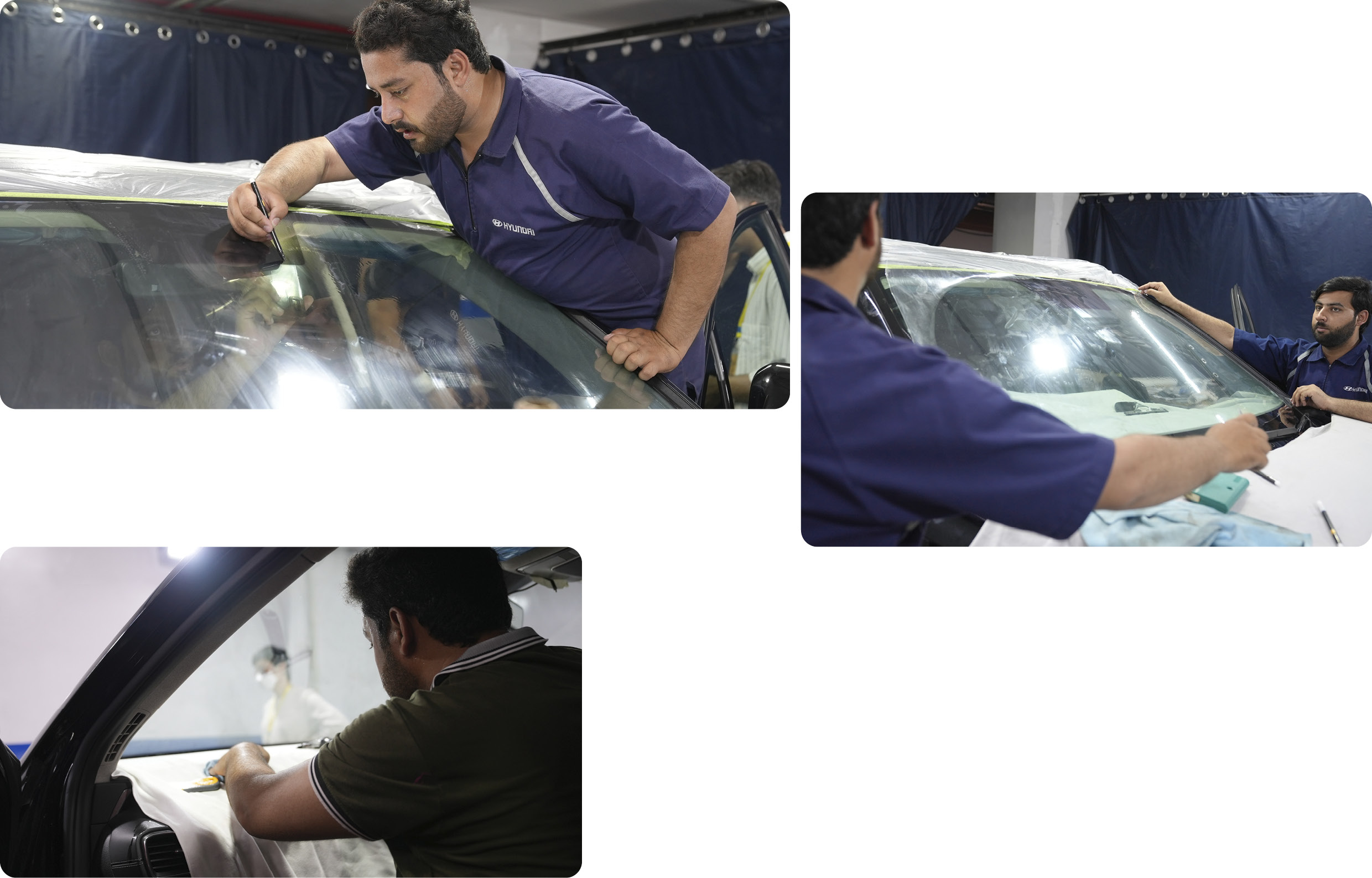 나노 쿨링 필름을 부착하고 있는 모습