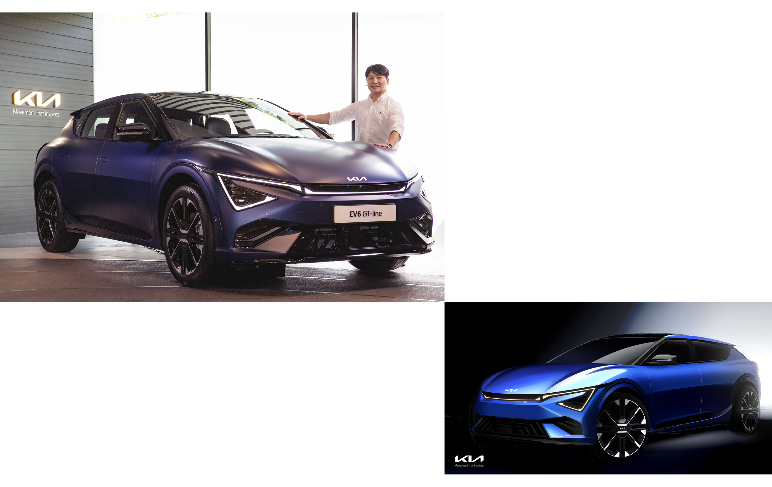 차량 옆에 서있는 디자이너와 스케치