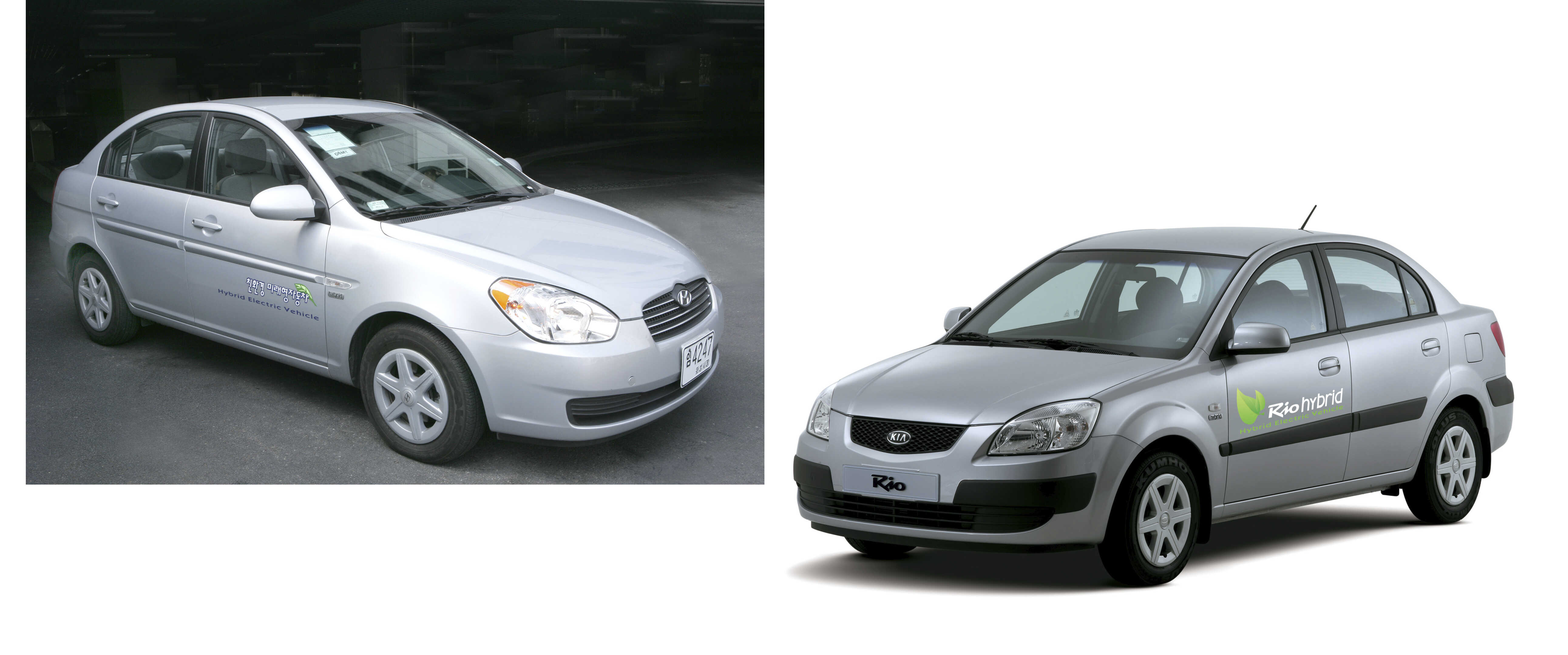 클릭 하이브리드 이후 완성한 베르나 하이브리드(좌측), 프라이드 하이브리드(우측)