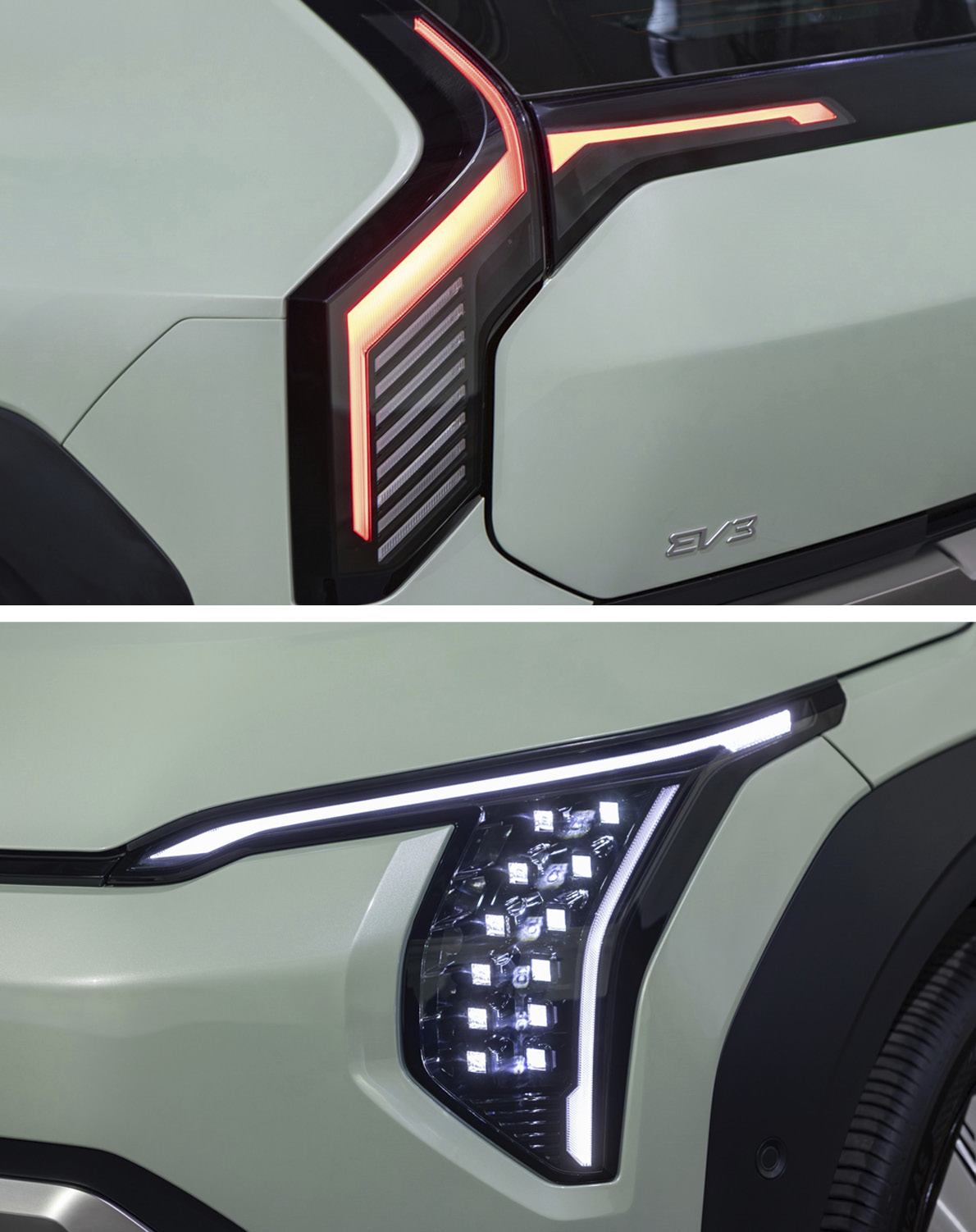 스타맵 시그니처 라이트 디자인이 적용된 기아 EV3의 램프 모습