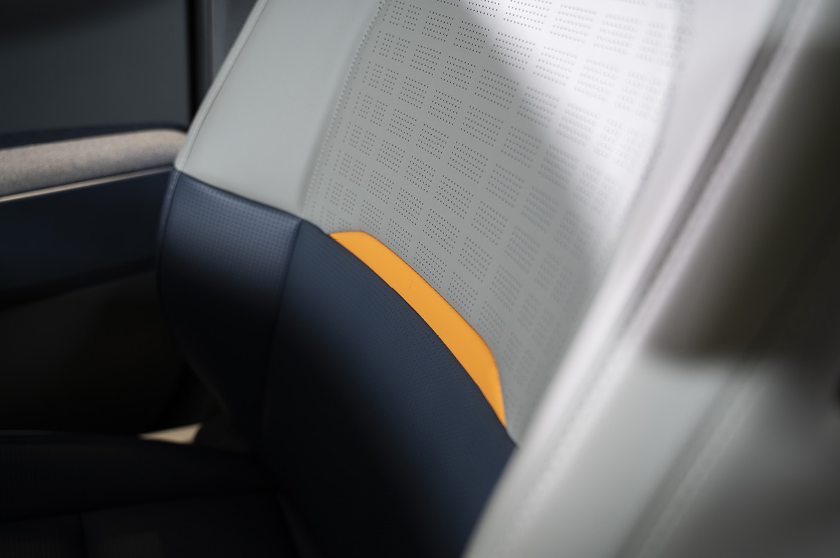 The front of the seat back reflected closely