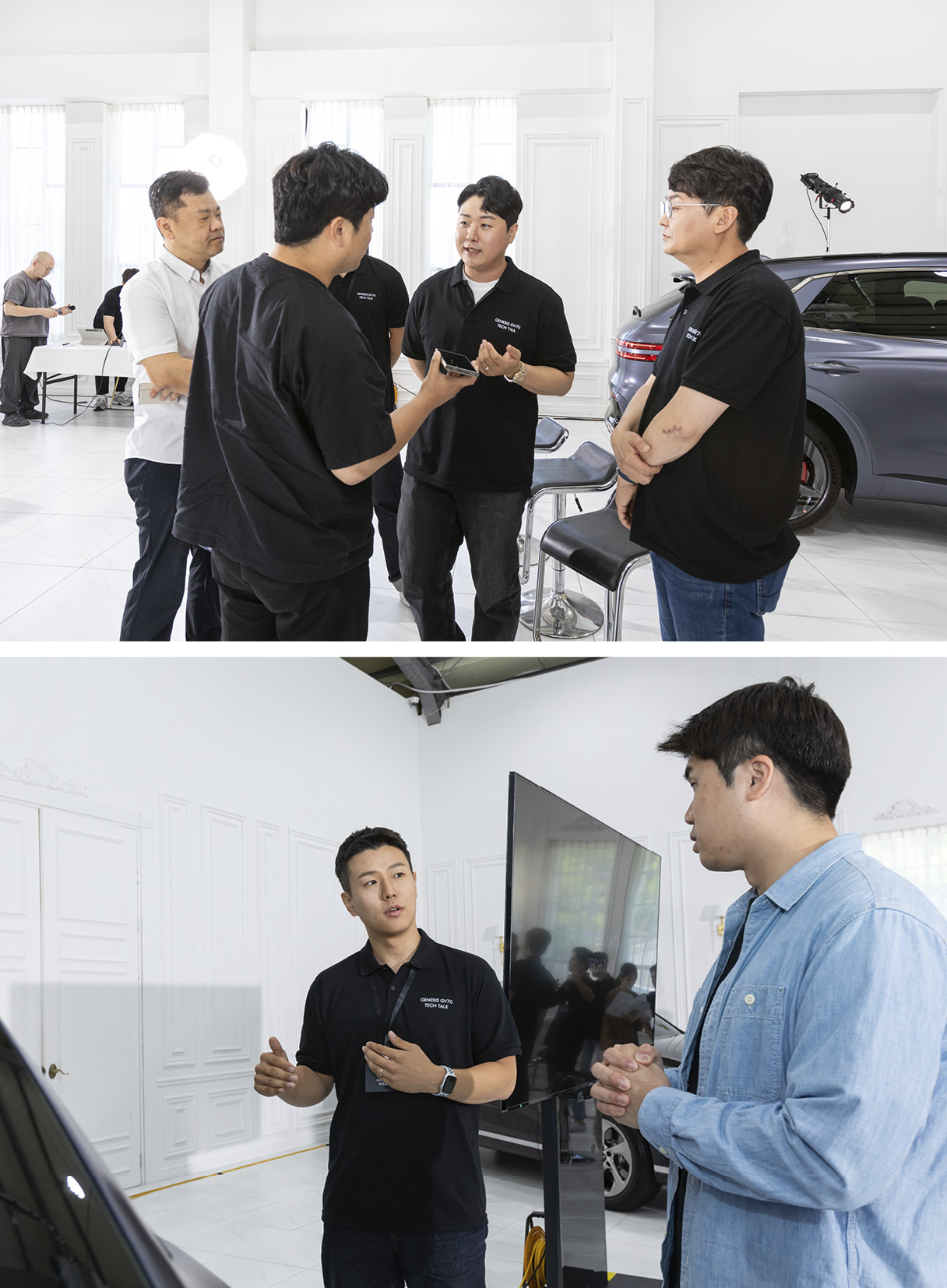 행사장 내부에서 대화를 나누고 있는 제네시스 개발진들