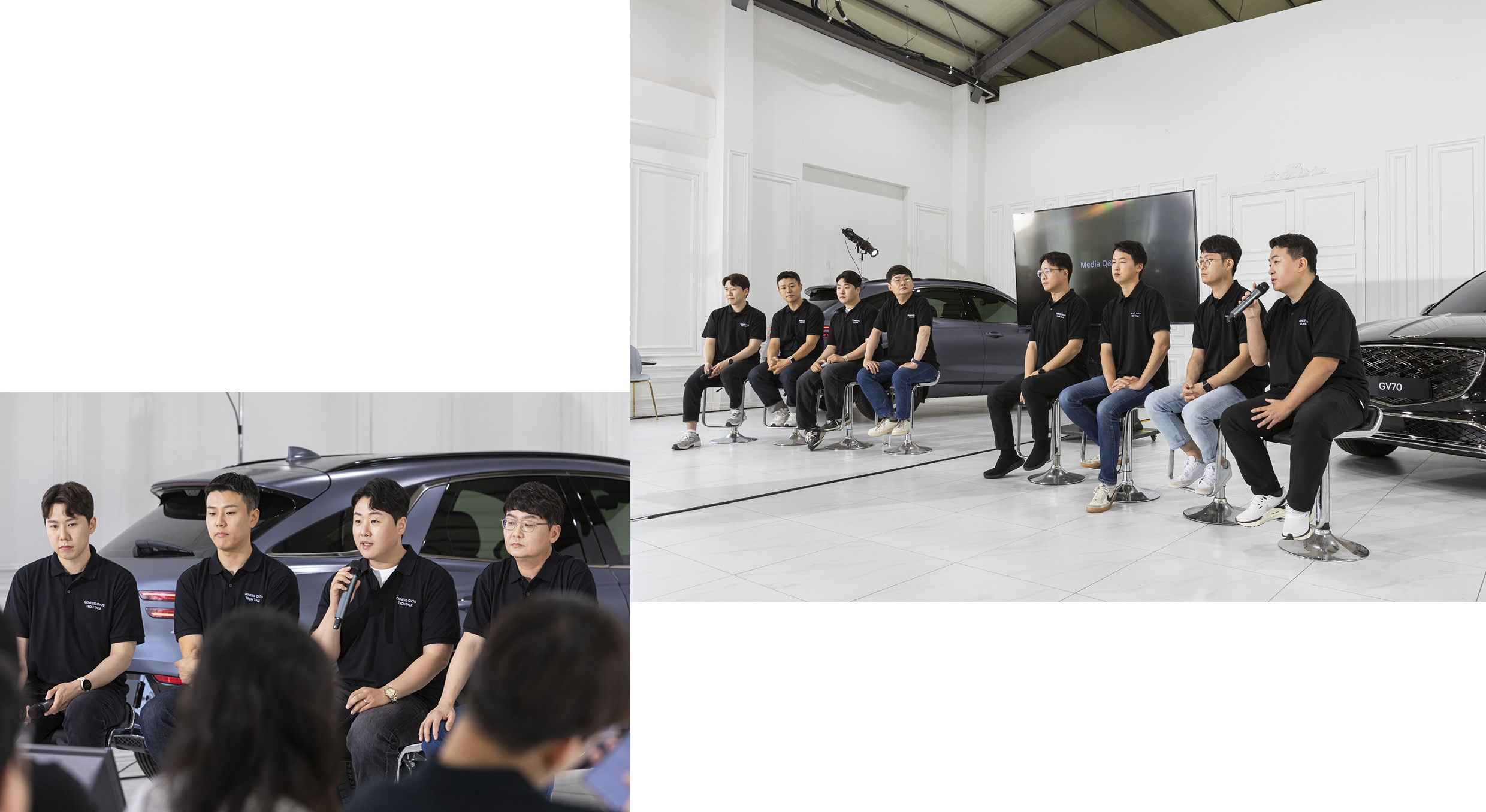 제네시스총합시험팀 최영상 연구원과 제네시스R&H시험팀 윤진혁 책임연구원이 참석자의 질의에 답변하고 있다