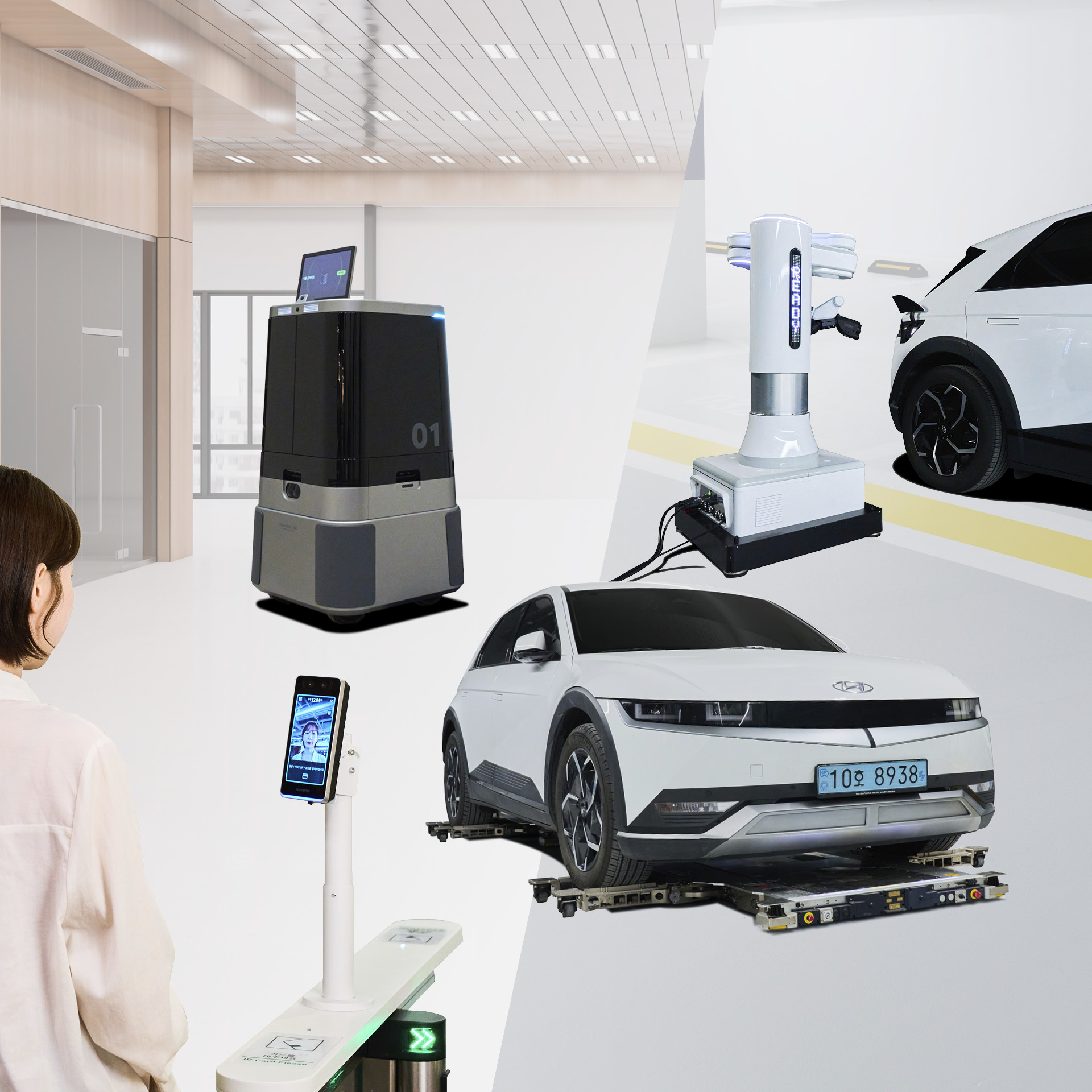 건물 속 다양한 로봇들의 모습