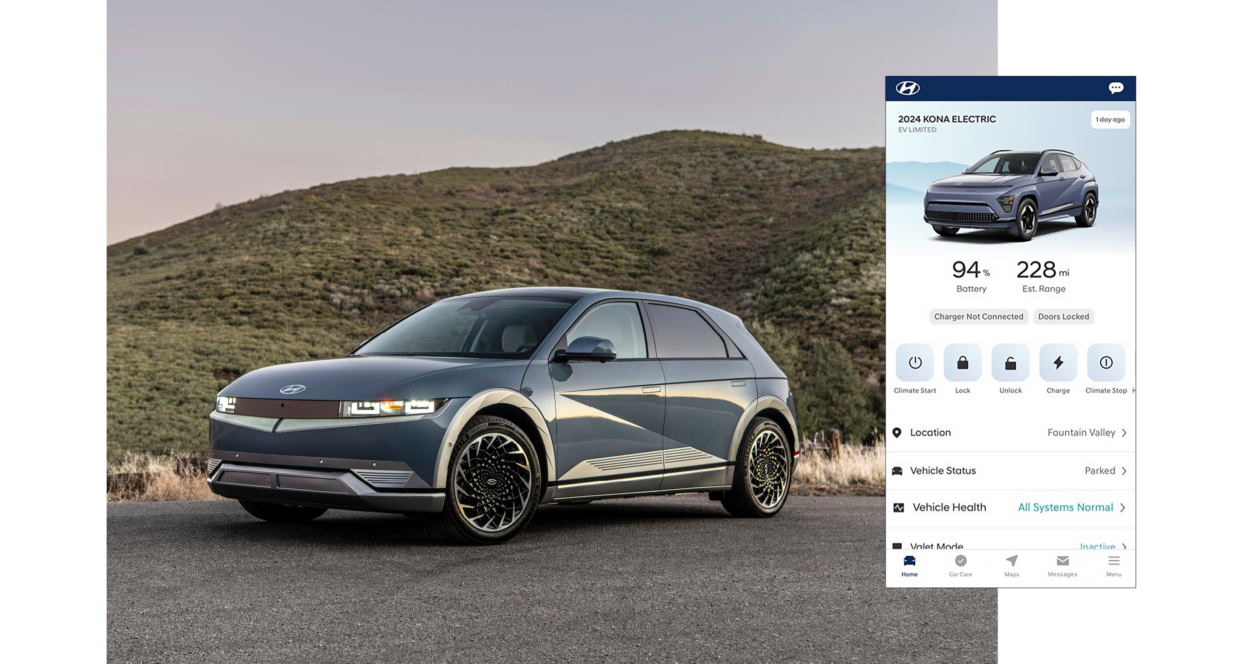 미국 교외 도로에 주차된 현대차 아이오닉 5 전측면 모습