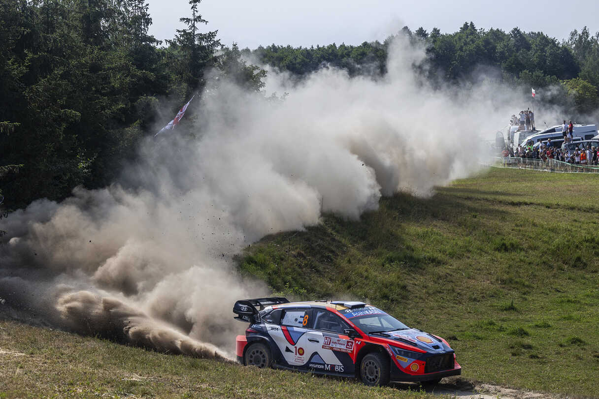 Hyundai Motor's i20N Rally1 Hybrid is running on rally course