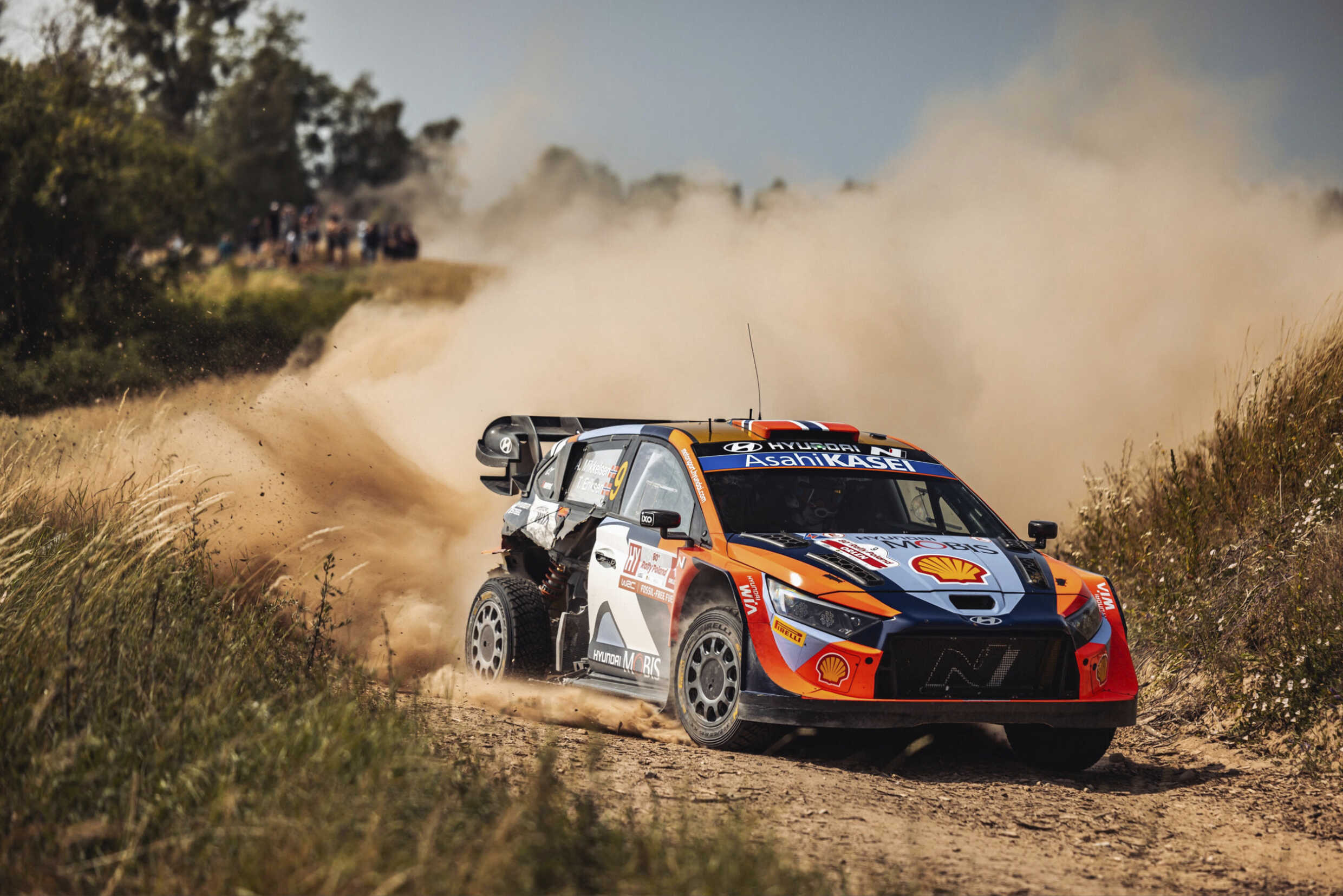 Hyundai Motor's i20N Rally1 Hybrid is running on rally course