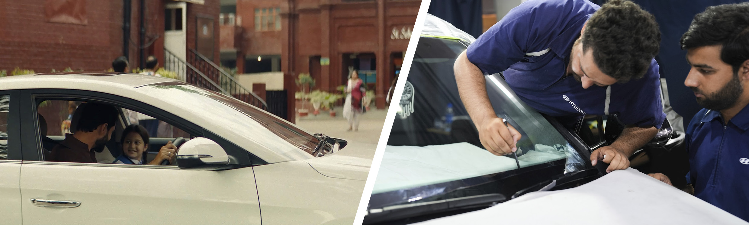 차량에 나노쿨링필름을 부착하는 모습