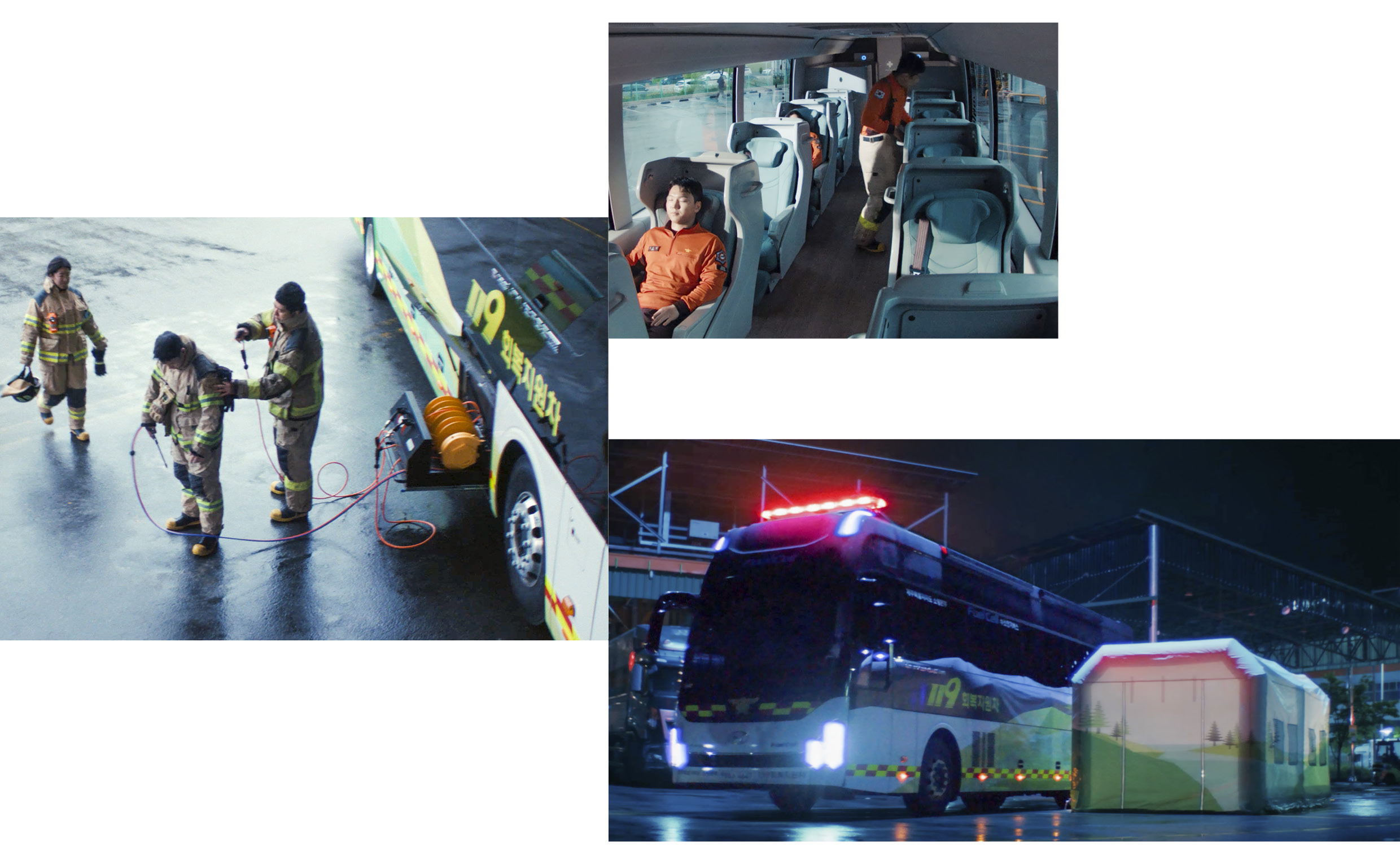 The scene of the video introducing the hydrogen electric bus that supports firefighters' recovery