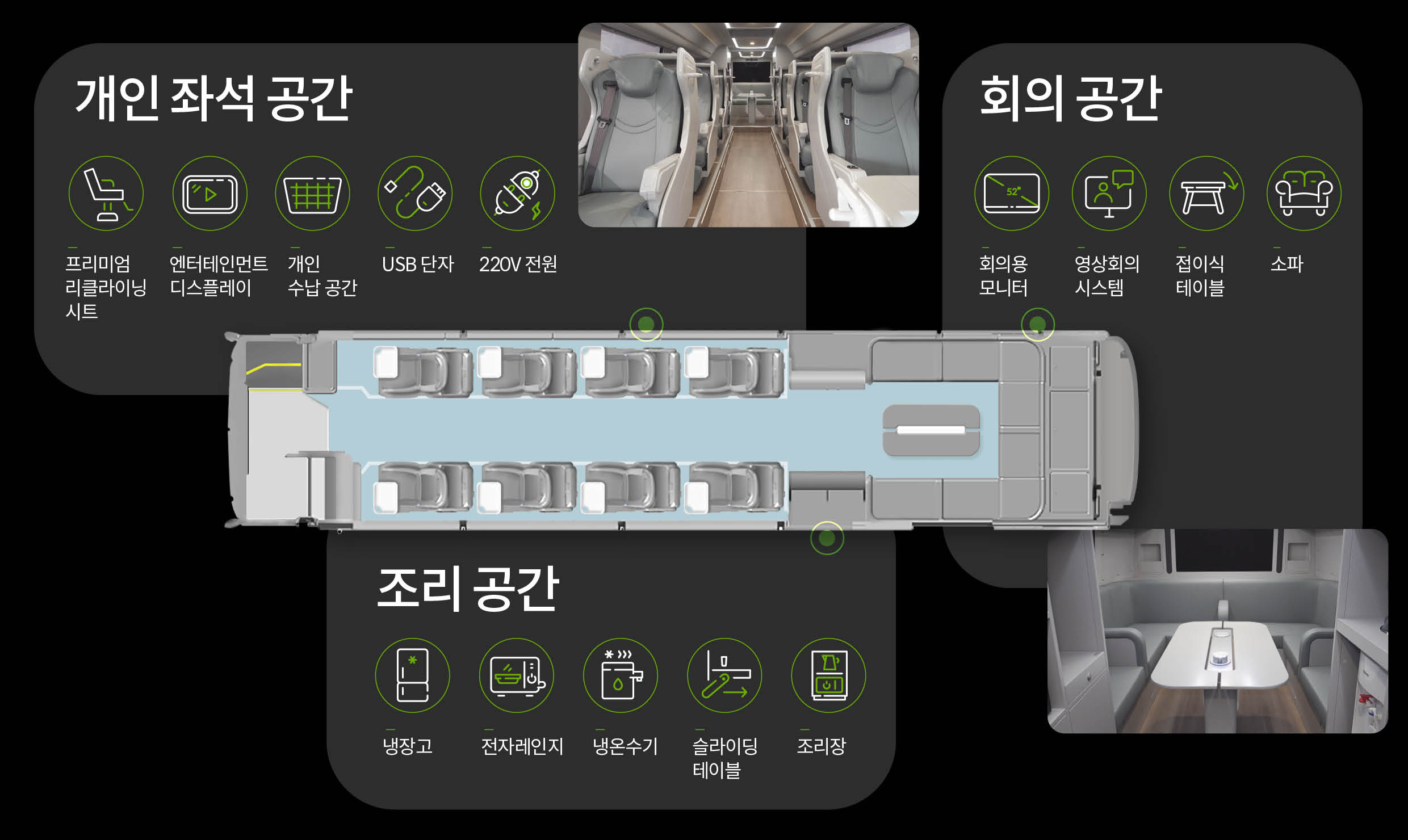 소방관 회복지원 수소전기버스 실내 구성