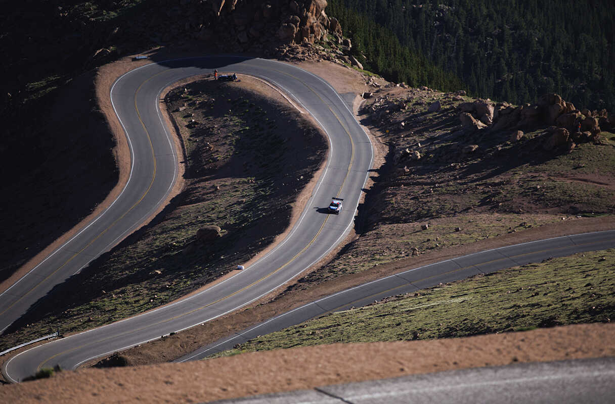 race car running on the Pikes Peak Hill Climb course
