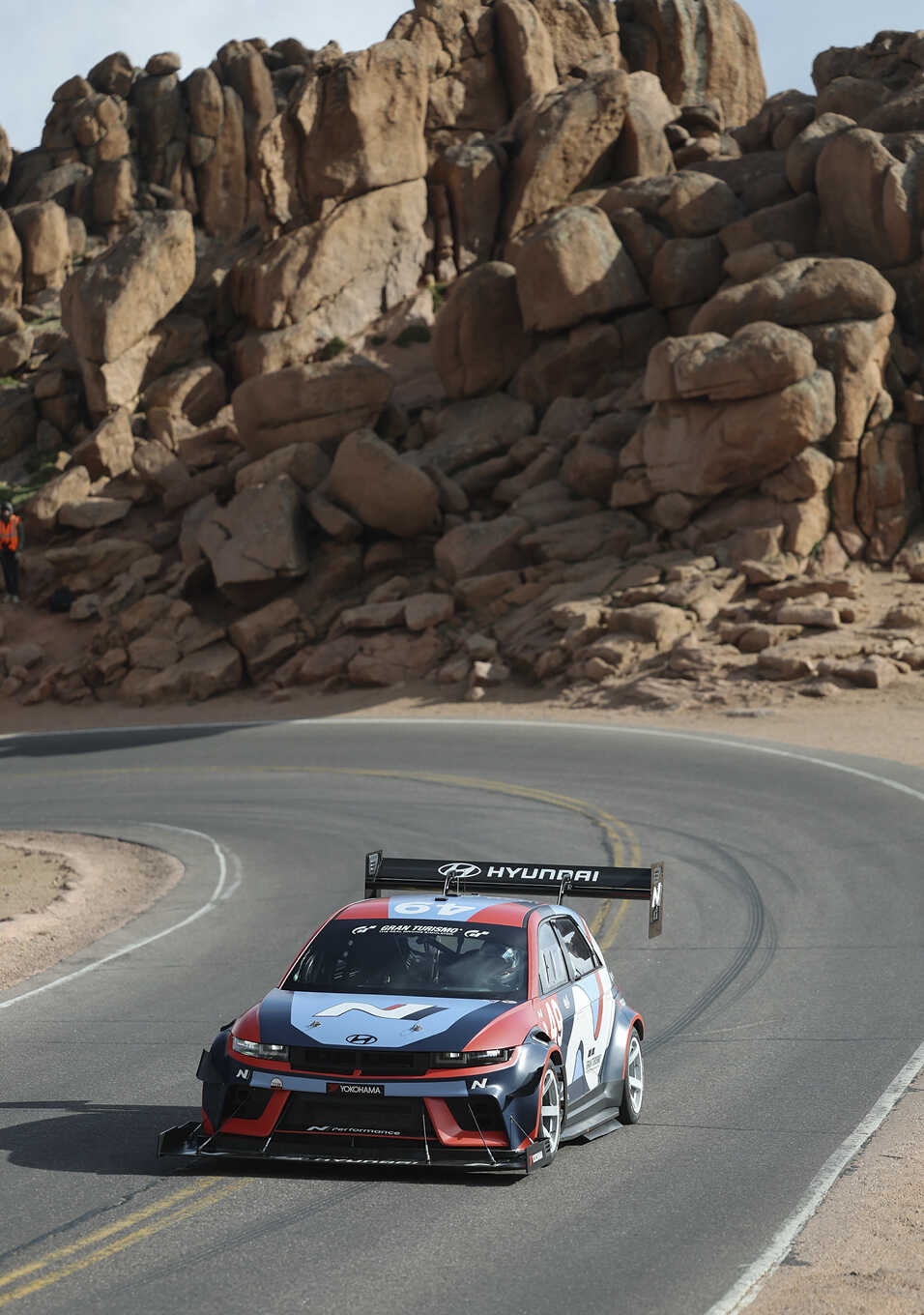 race car racing down the Pikes Peak course
