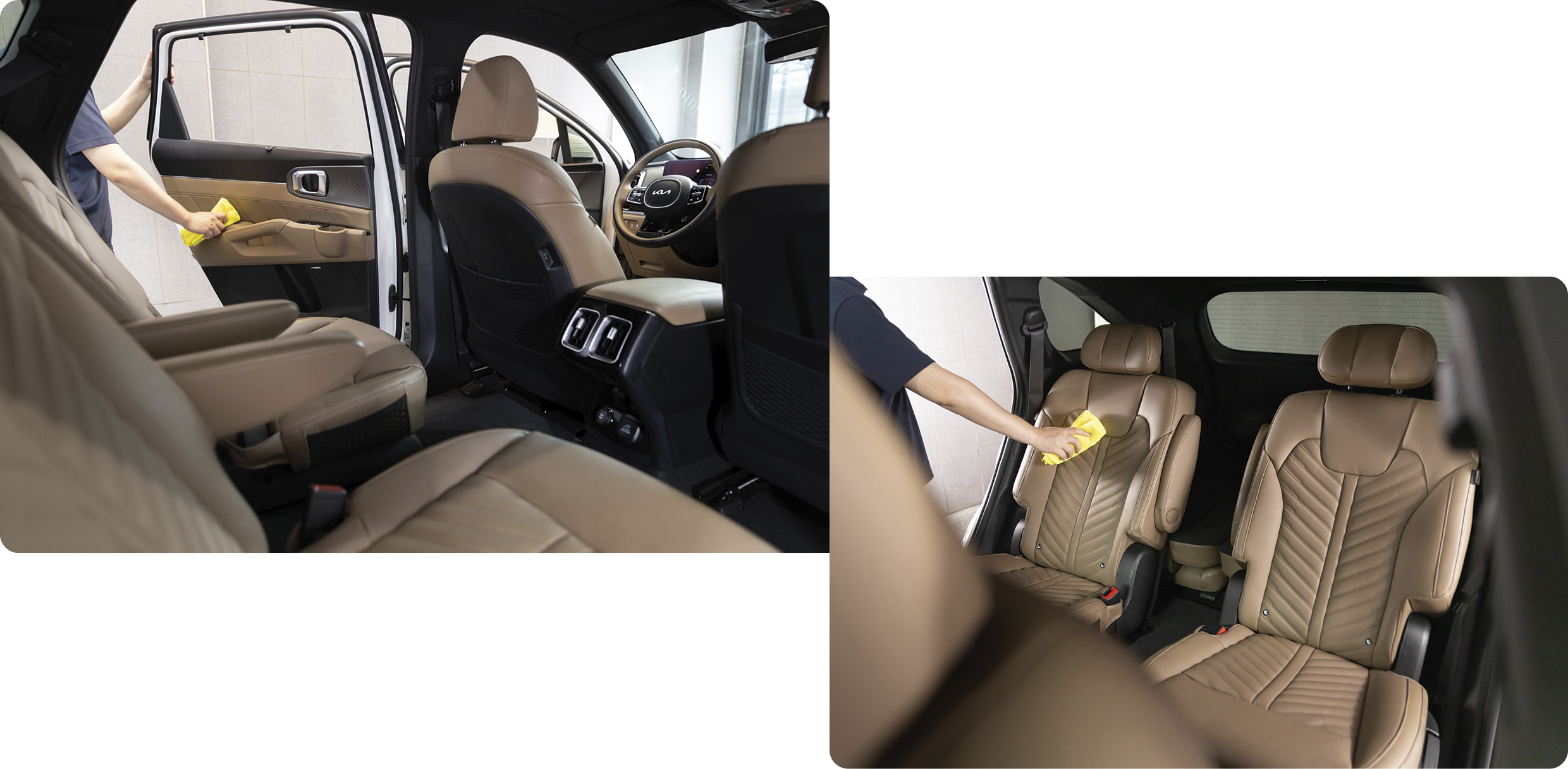 차량 실내를 닦는 모습