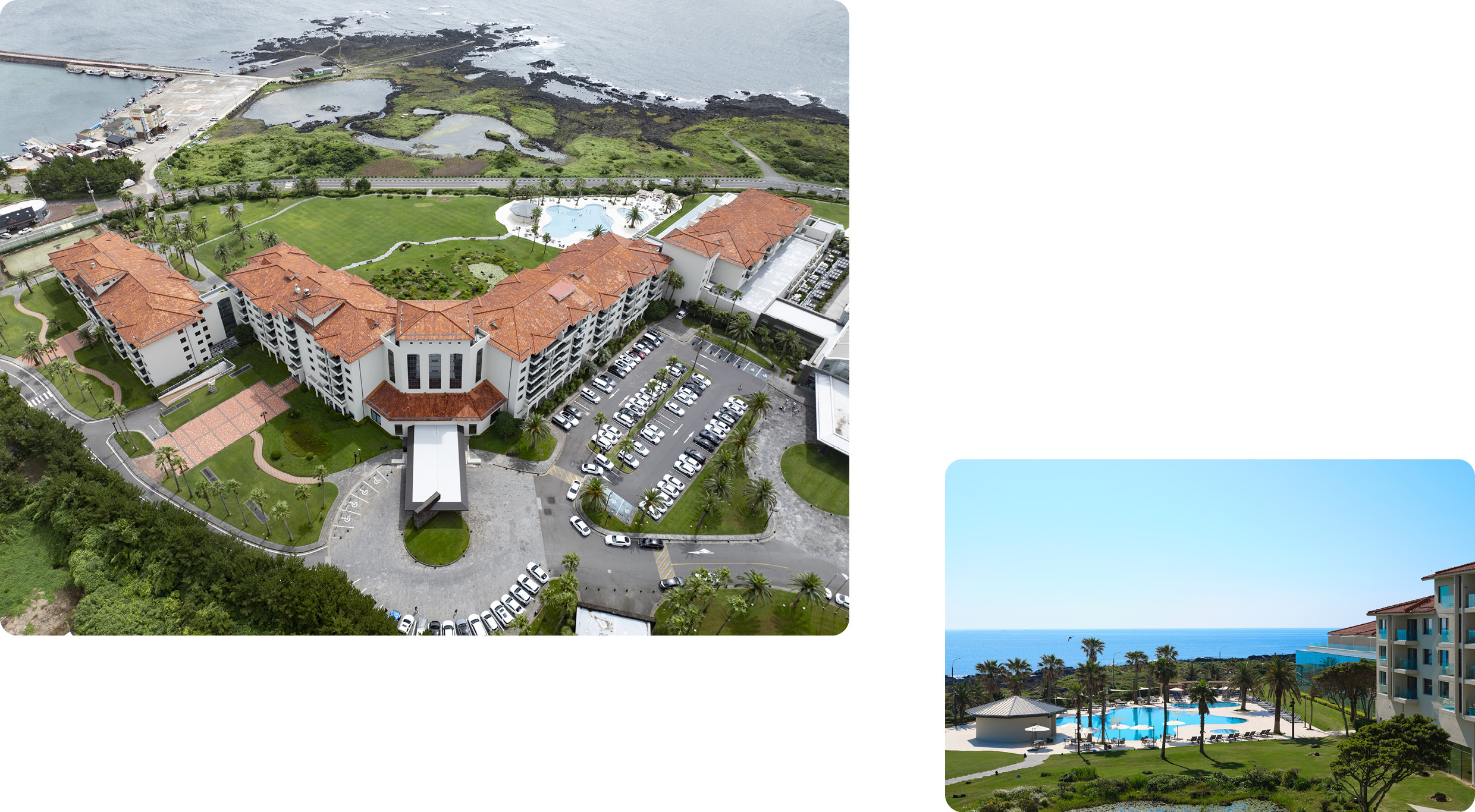 바다와 인접한 리조트 외부 모습