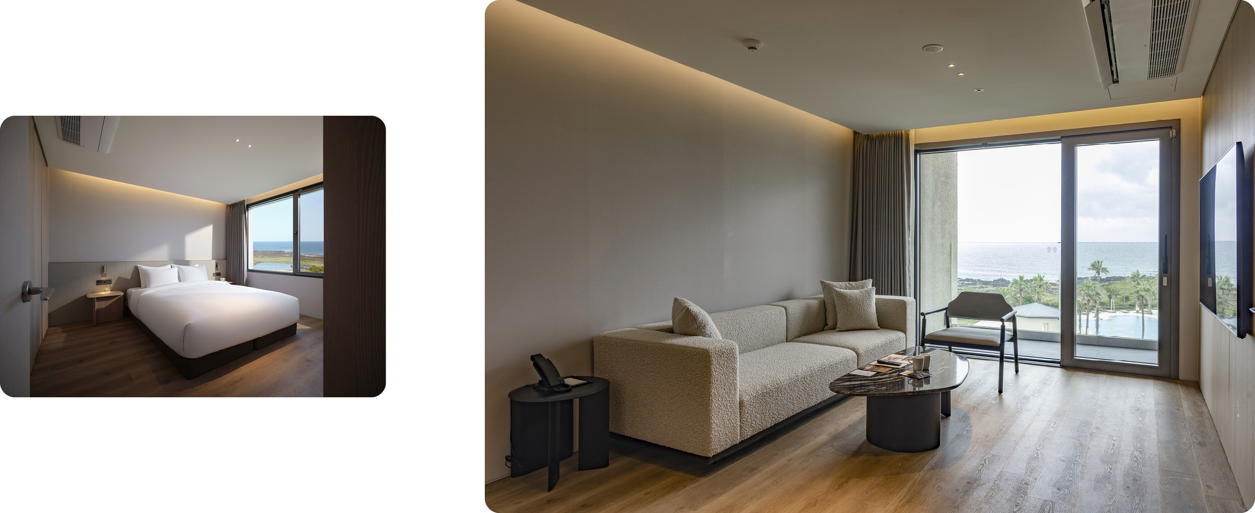 리조트 객실 바깥에 외부 풍경이 펼쳐진 모습