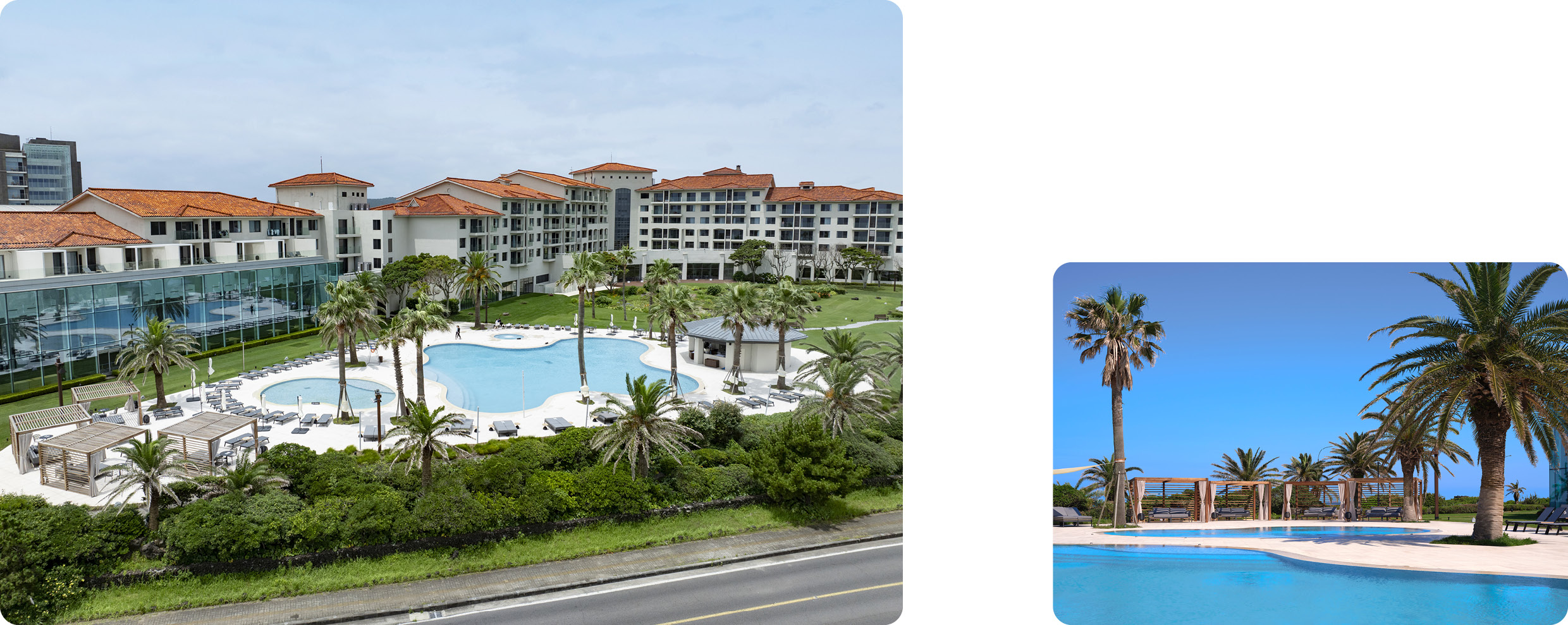 바다와 인접한 리조트 외부 모습