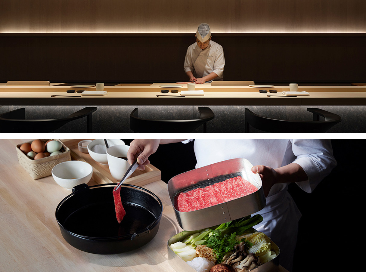 일식 바에서 음식을 조리하는 남성의 모습