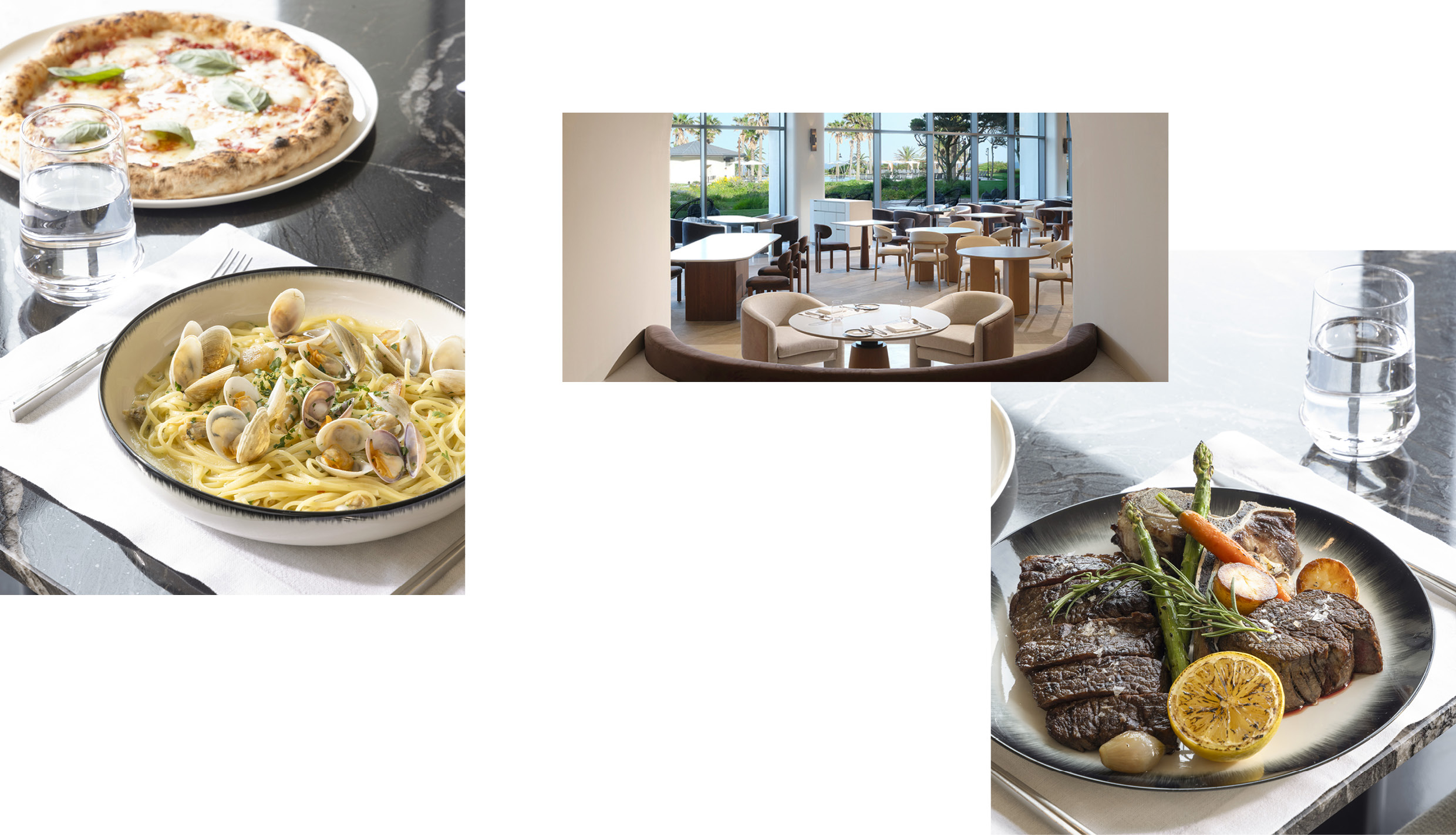 리조트 내부 레스토랑과 식사류 모습