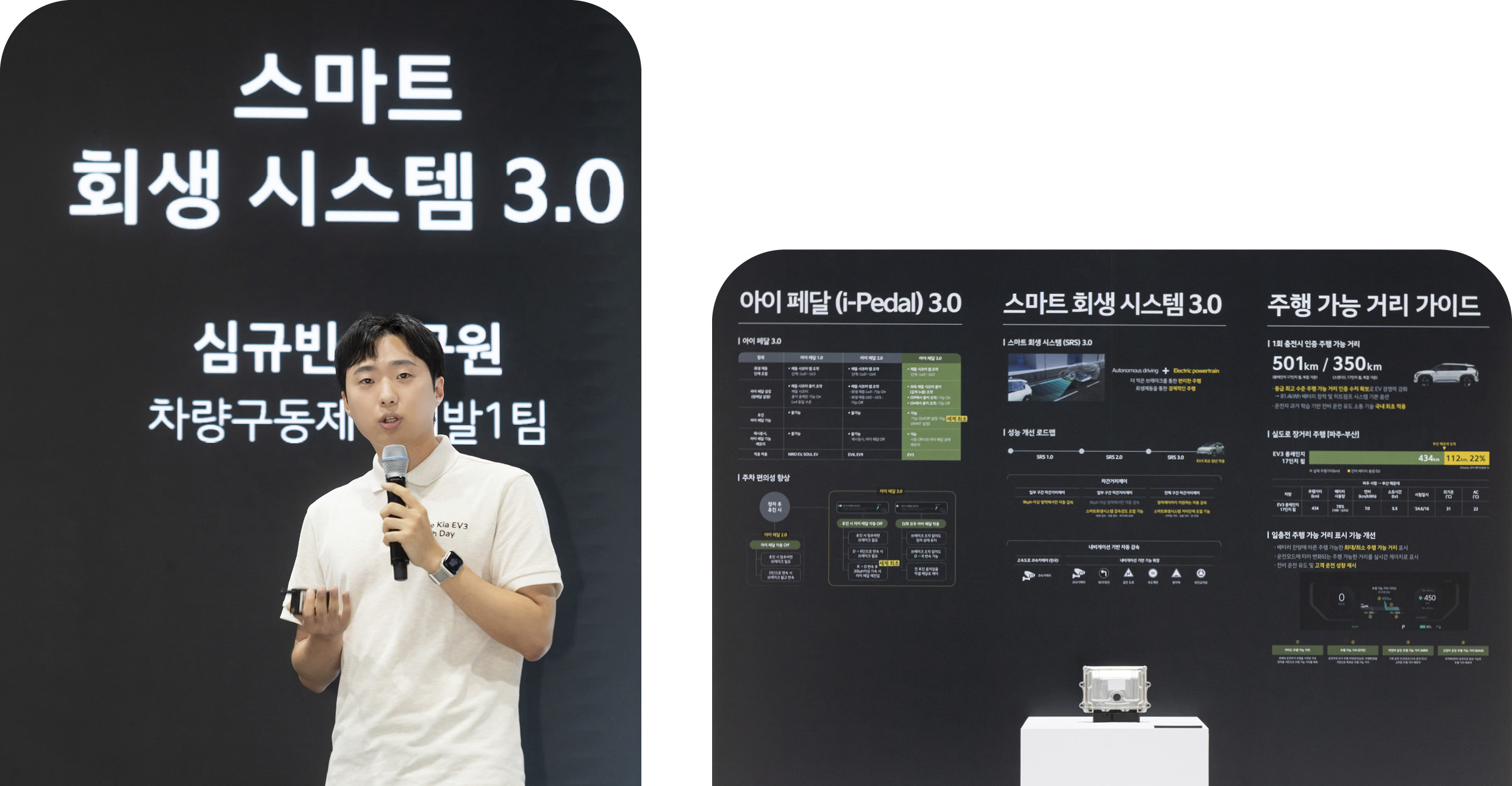 무대에 선 남성이 프레젠테이션하는 모습