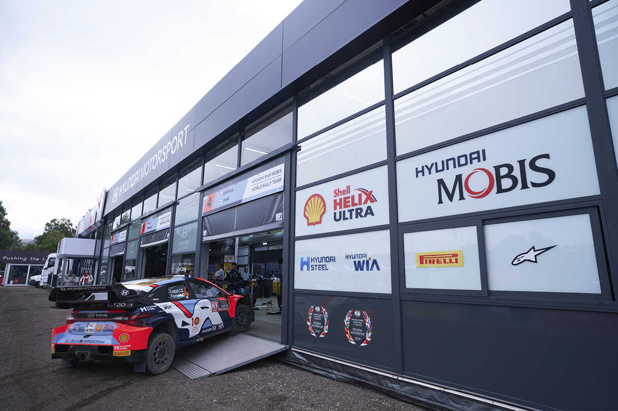 Hyundai Motor's i20 N Rally 1 Hybrid is on service park