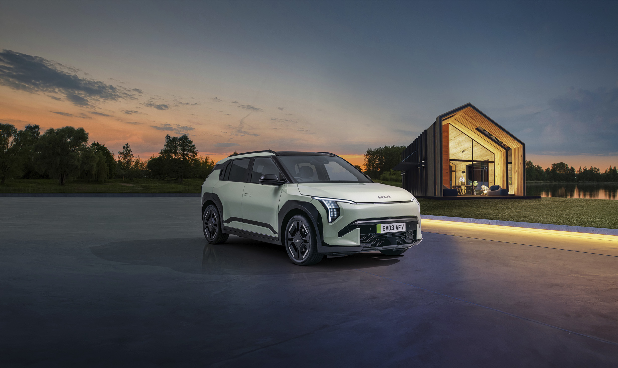 KIA EV3 is standing on road