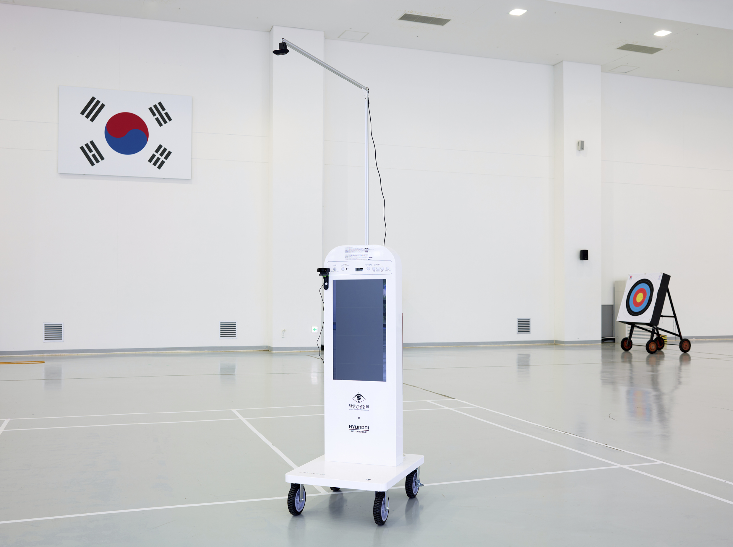 Full view of outdoor training multi-camera on display indoors