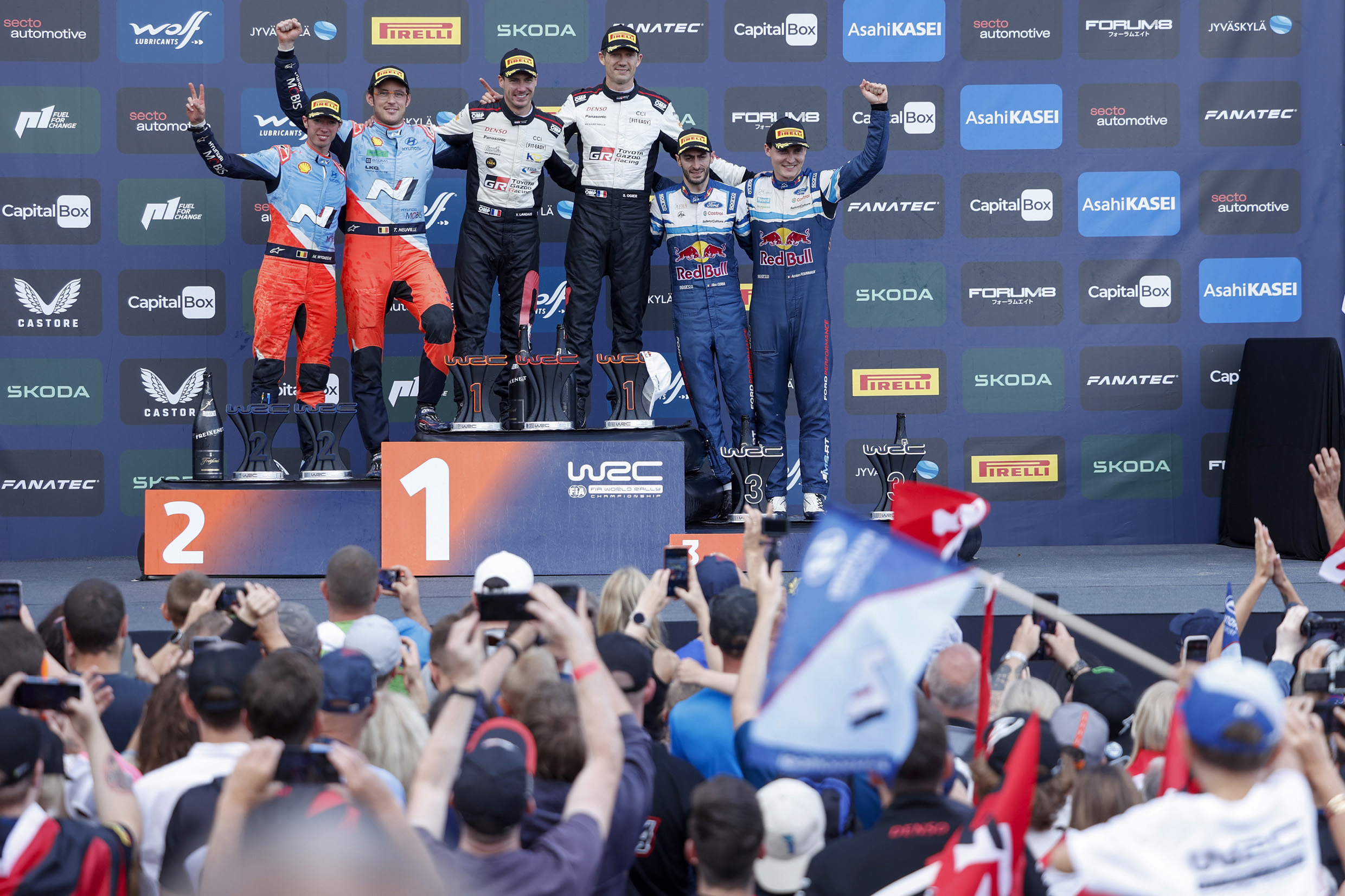 Players on the podium for the 2024 Finland rally