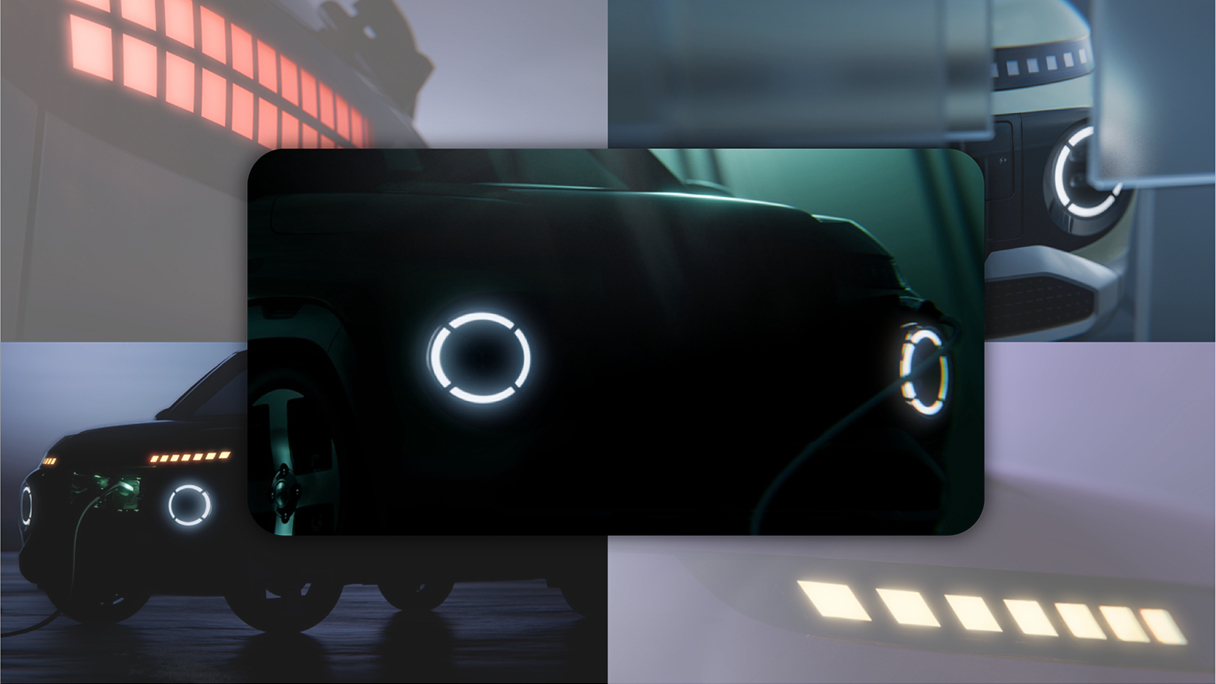 캐스퍼 일렉트릭에 픽셀 그래픽 라이트 기술이 반영된 모습